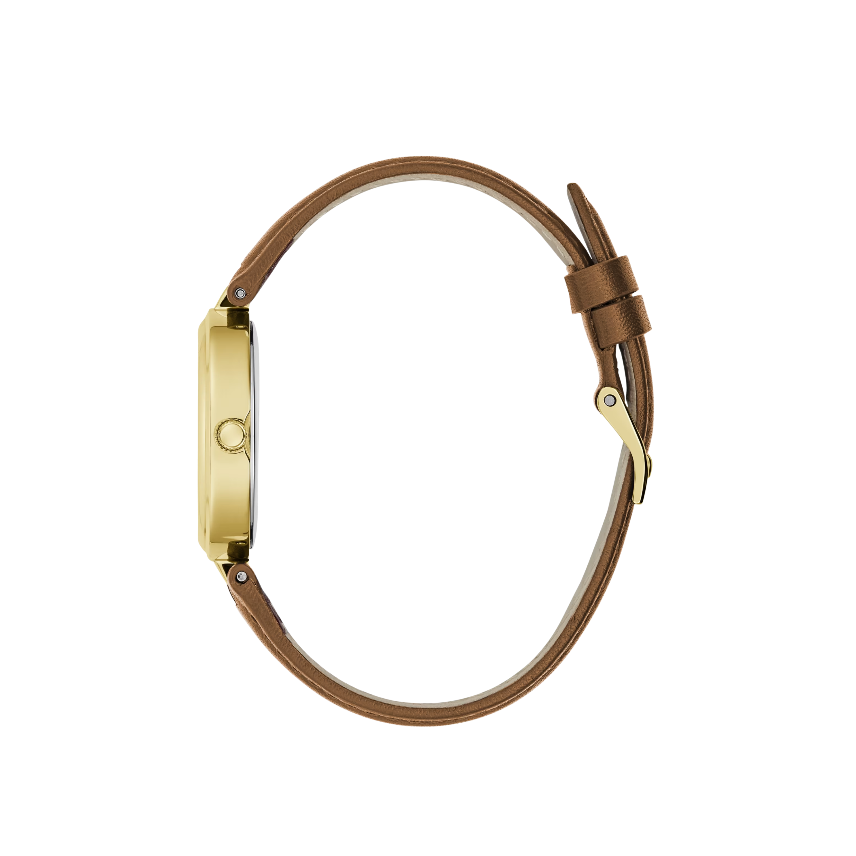 Guess Women Gold-Tone Leather Analog Watch - Brown