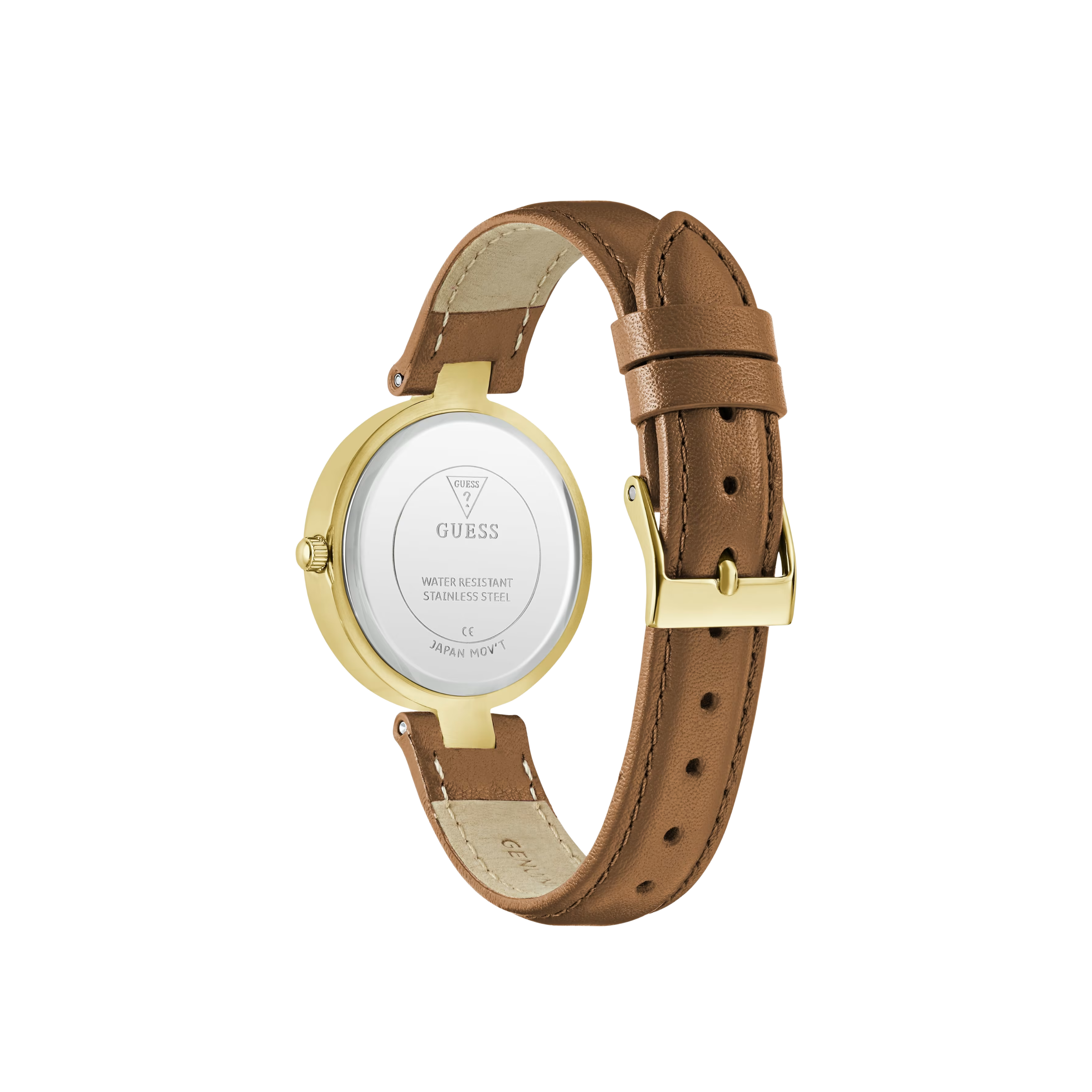 Guess Women Gold-Tone Leather Analog Watch - Brown