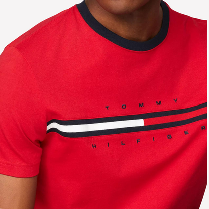 Tommy Hilfiger Men Flag Logo Ringer T-Shirt -  Primary Red