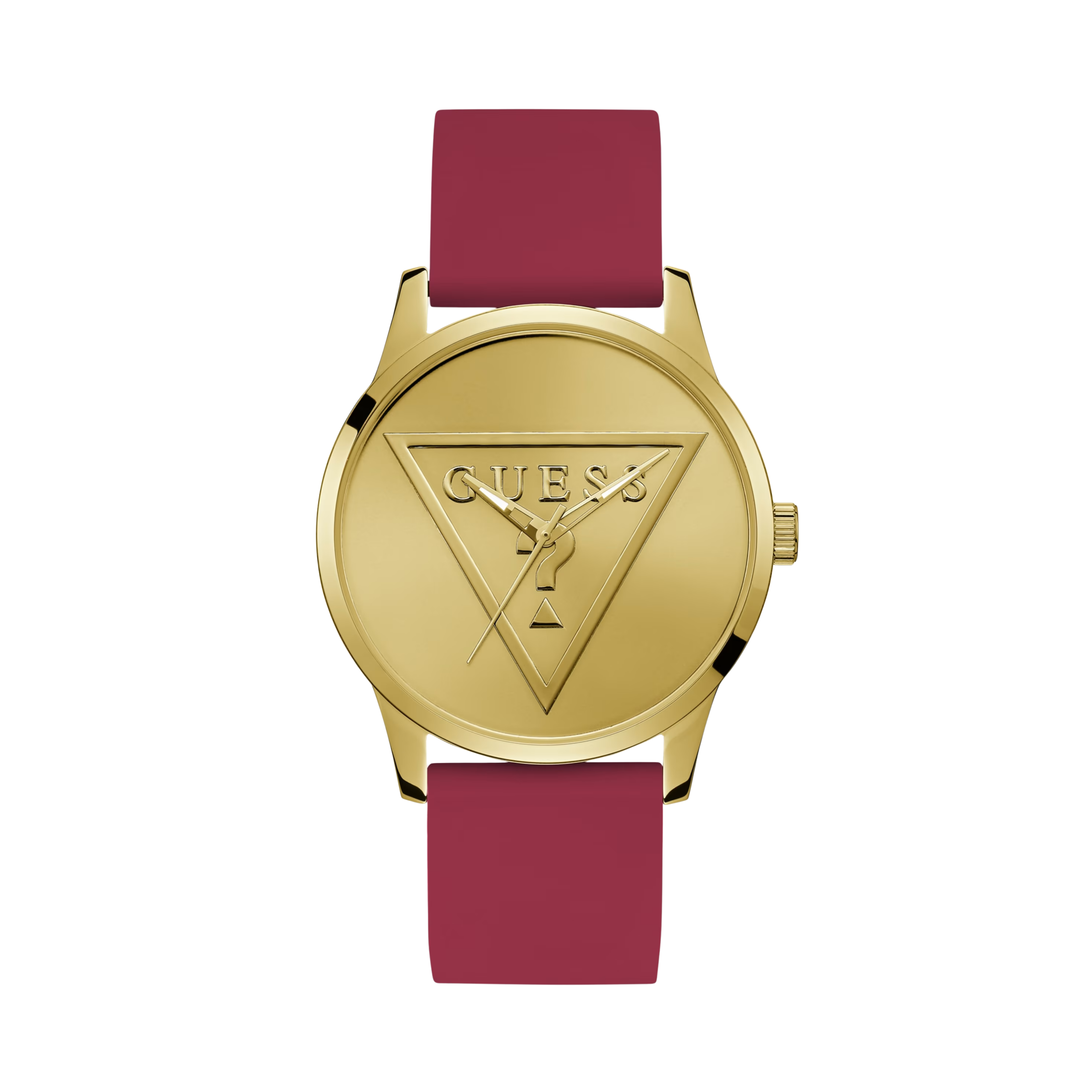 Guess Men Gold-Tone Triangle and Red Silicone Analog Watch - Red