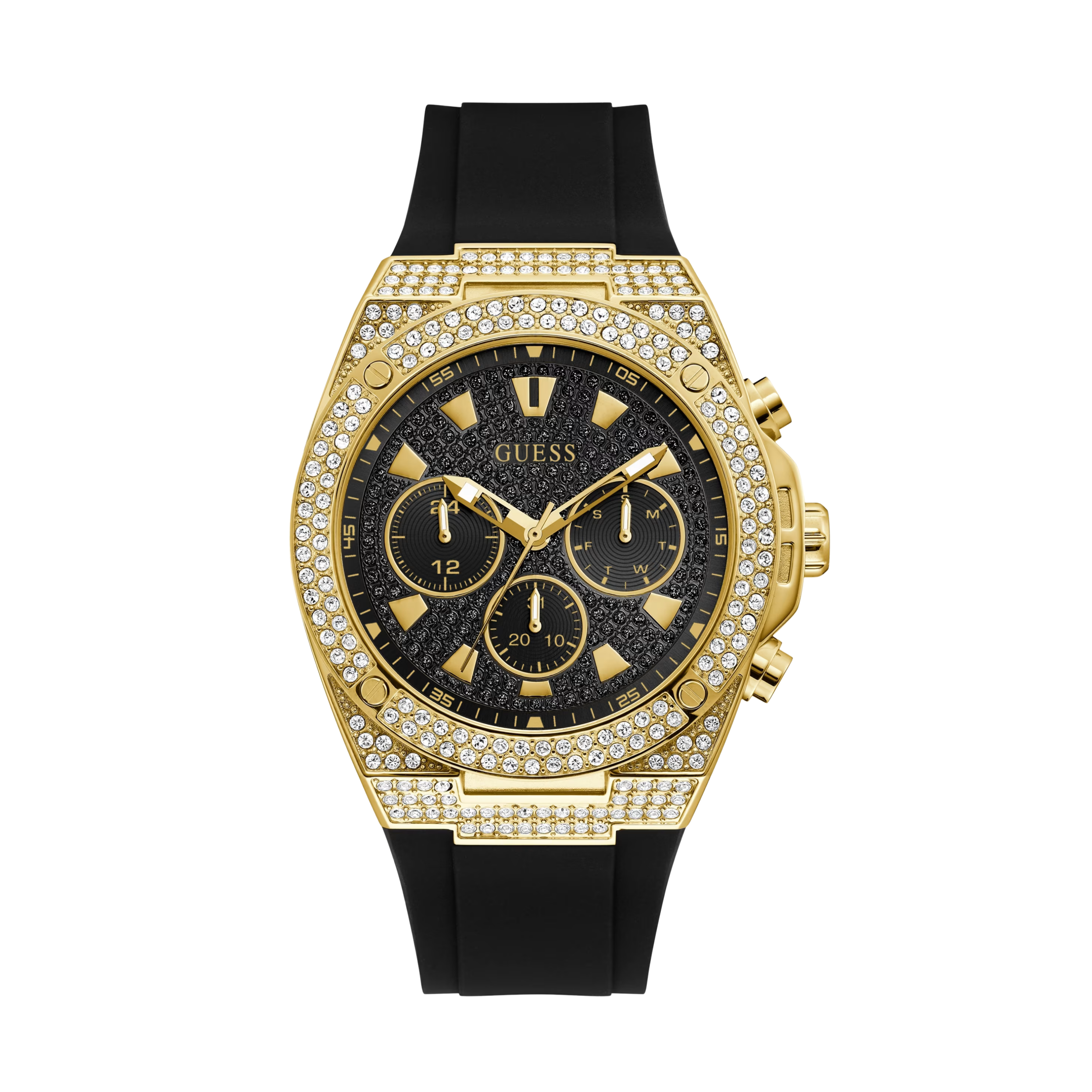 Guess Men Gold-Tone Rhinestone Multifunction Watch