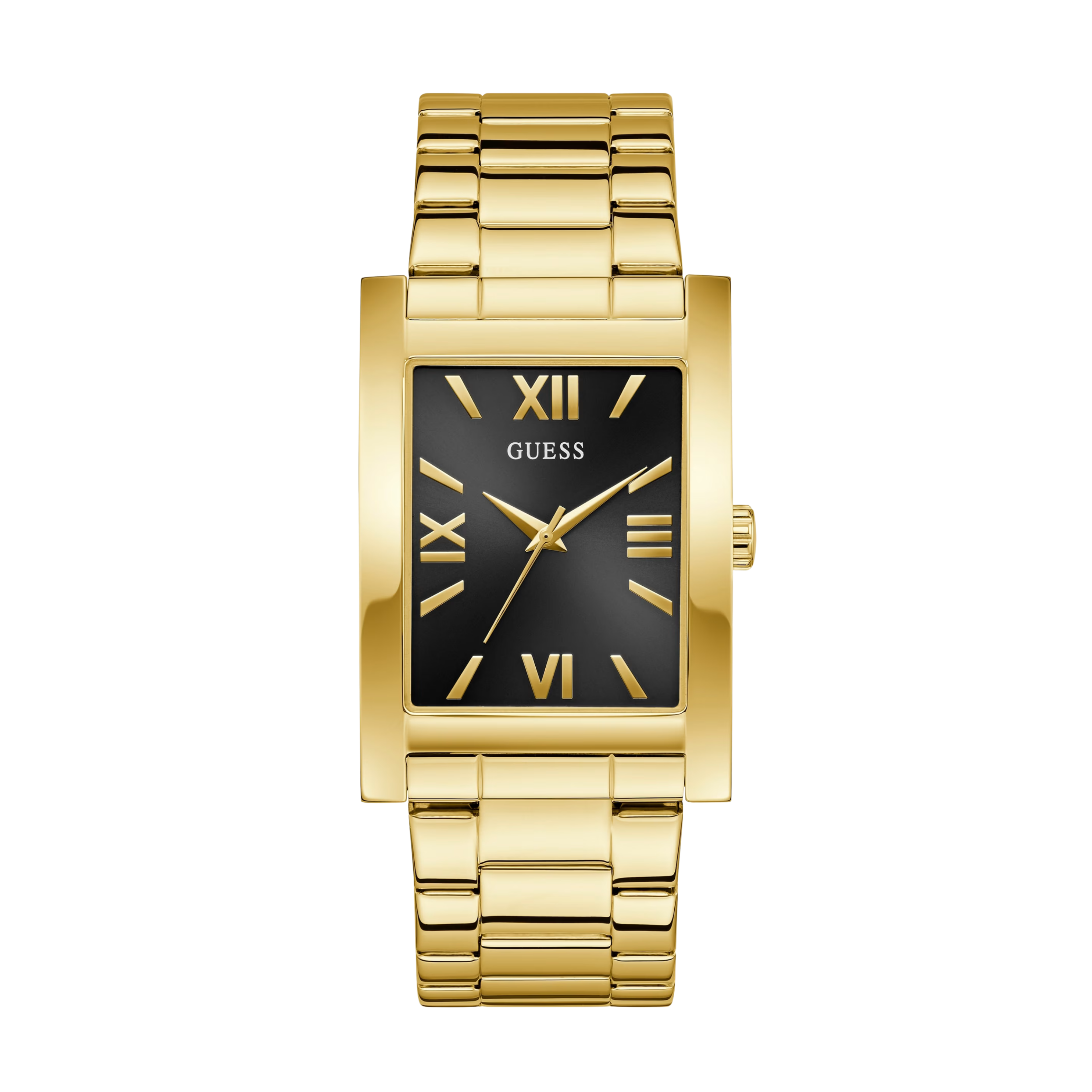 Guess Men Gold-Tone and Black Square Analog Watch - Gold