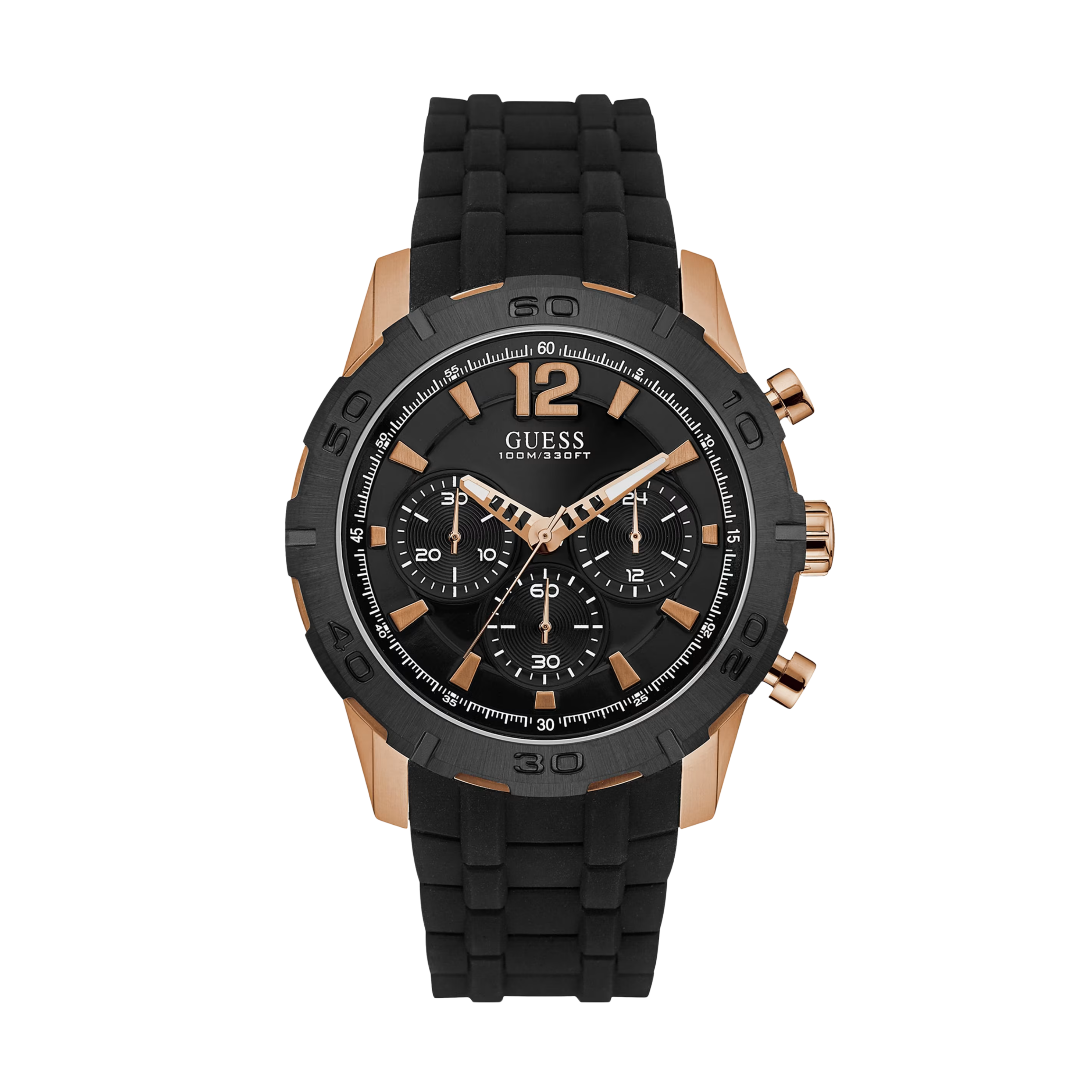 Guess Men Black And Rose Gold-Tone Silicone Watch