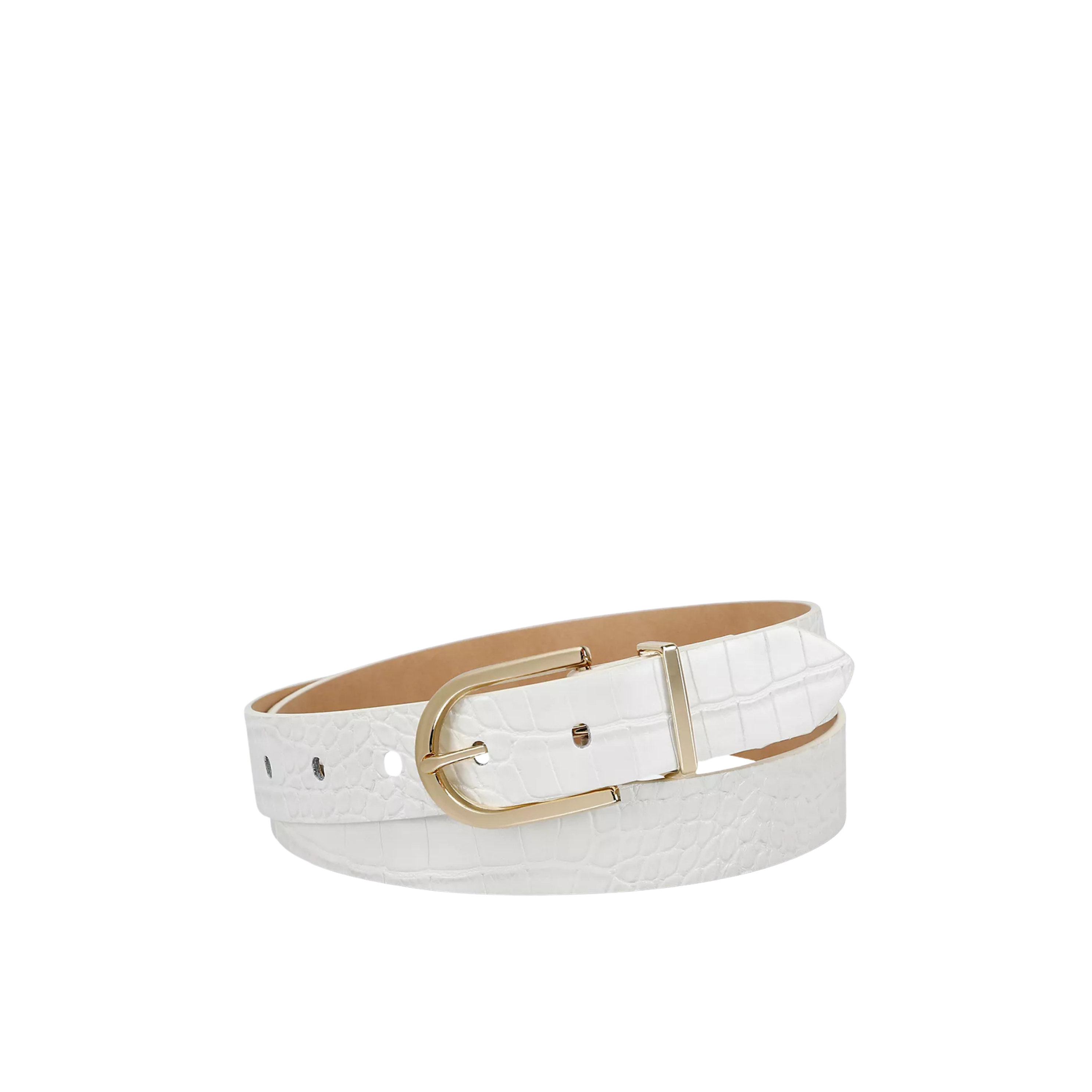 Calvin Klein Women Textured Round Buckle Belt - Bone Croc