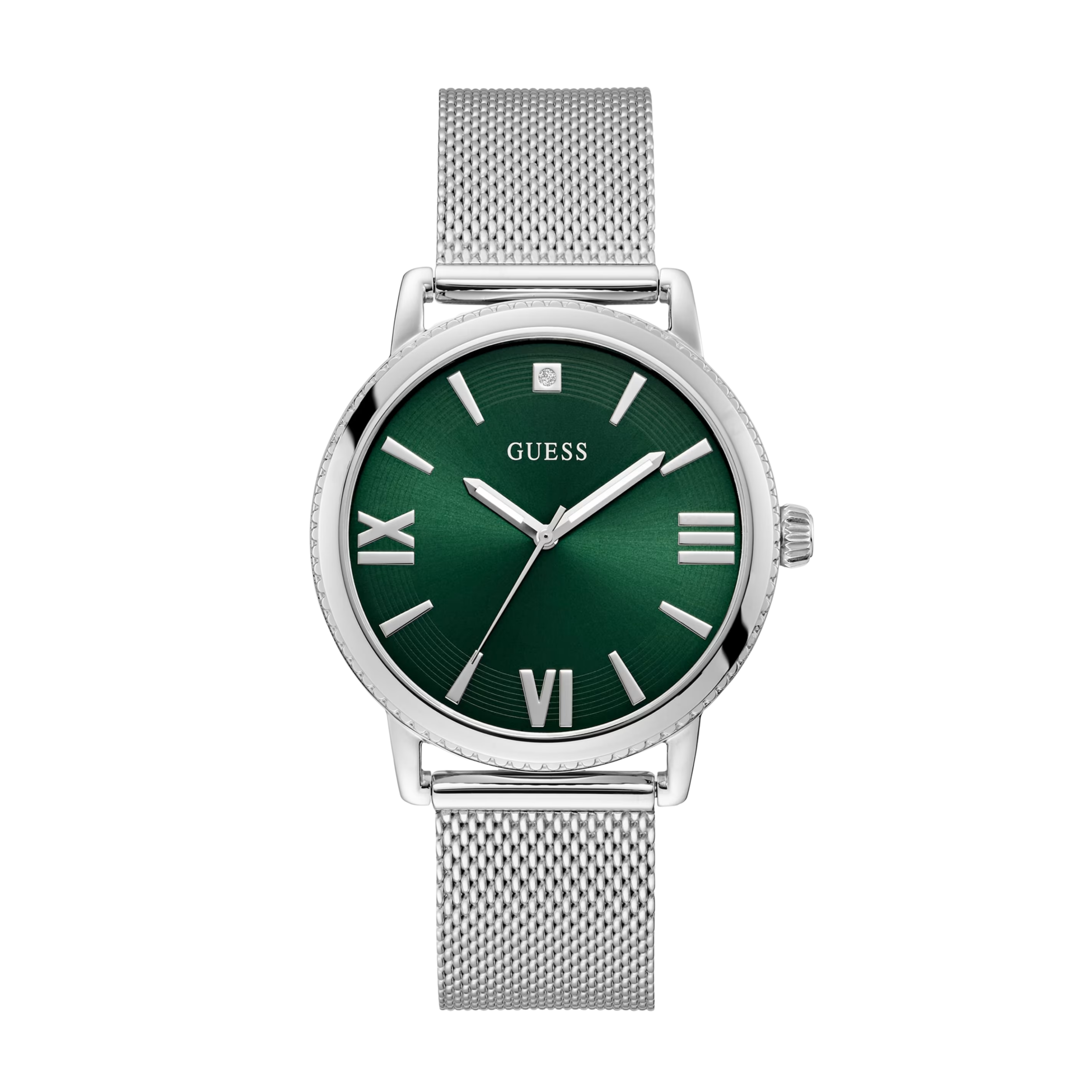 Guess Men Silver-Tone Mesh Analog Watch - Silver