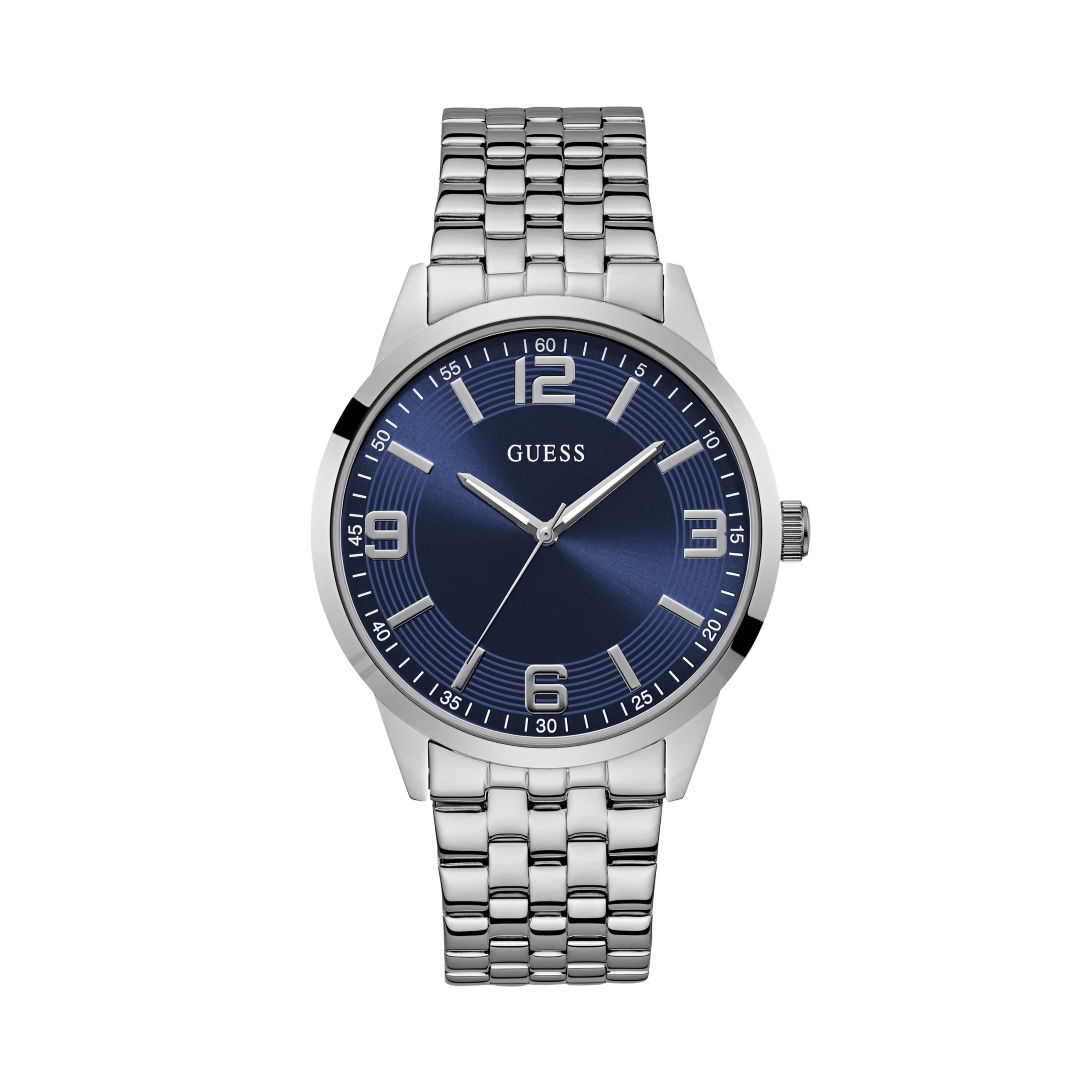Guess Men  Silver-Tone and Blue Analog Watch