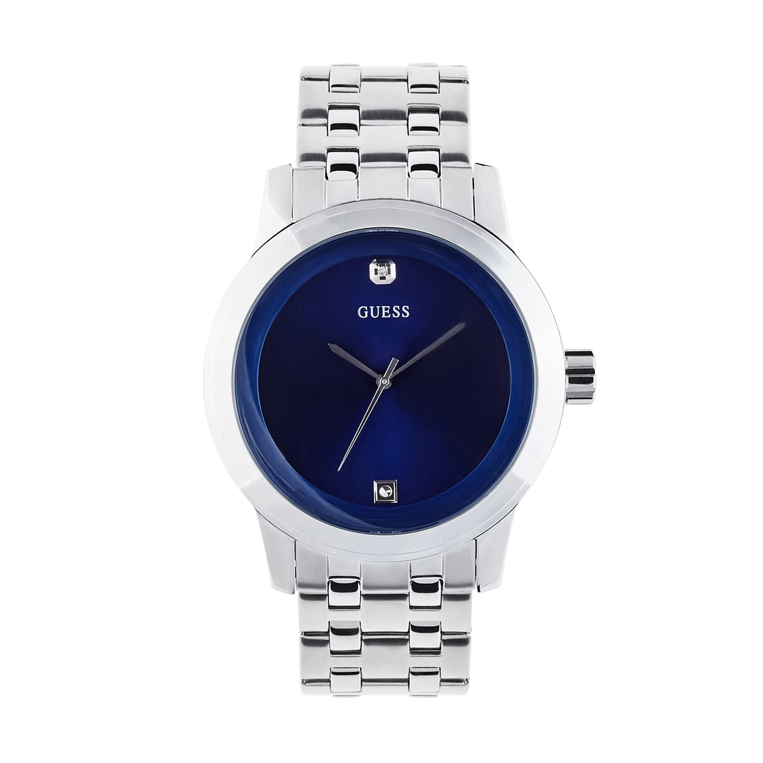 Guess Men Blue and Silver-Tone Diamond Dress Watch - Blue