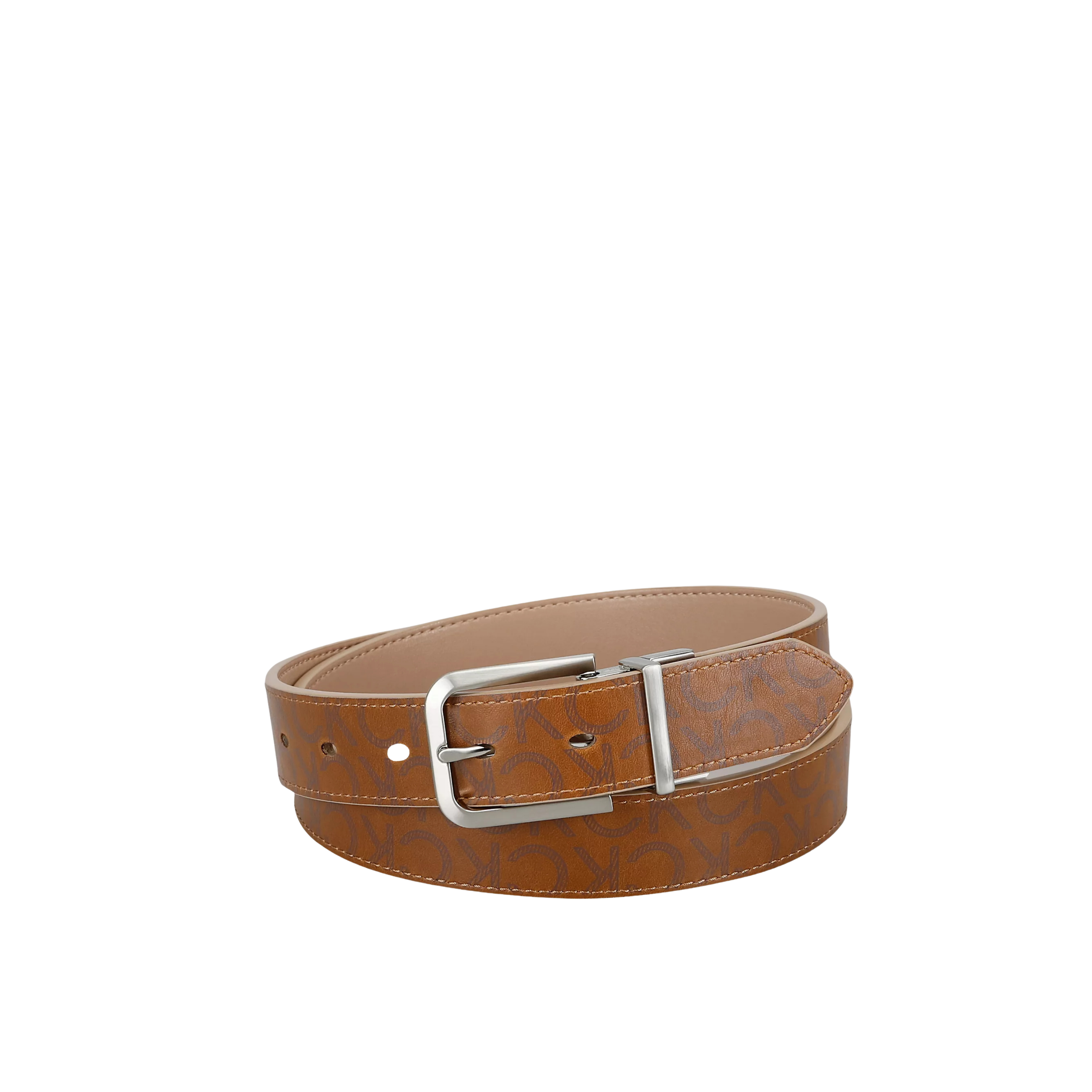 Calvin Klein Women Reversible Monogram Logo Belt - Tan Logo