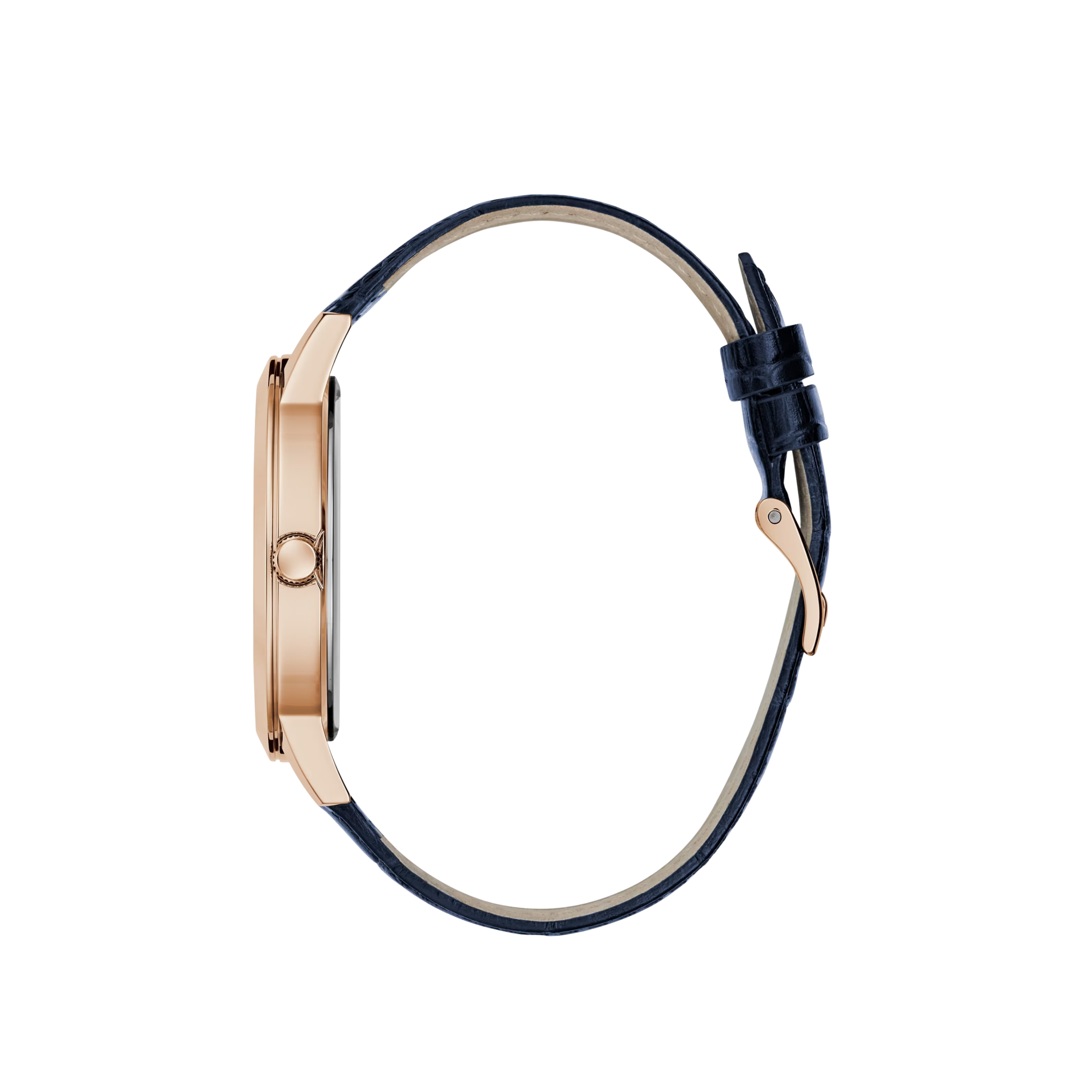 Guess Men Rose Gold-Tone and Navy Leather Analog Watch - Blue