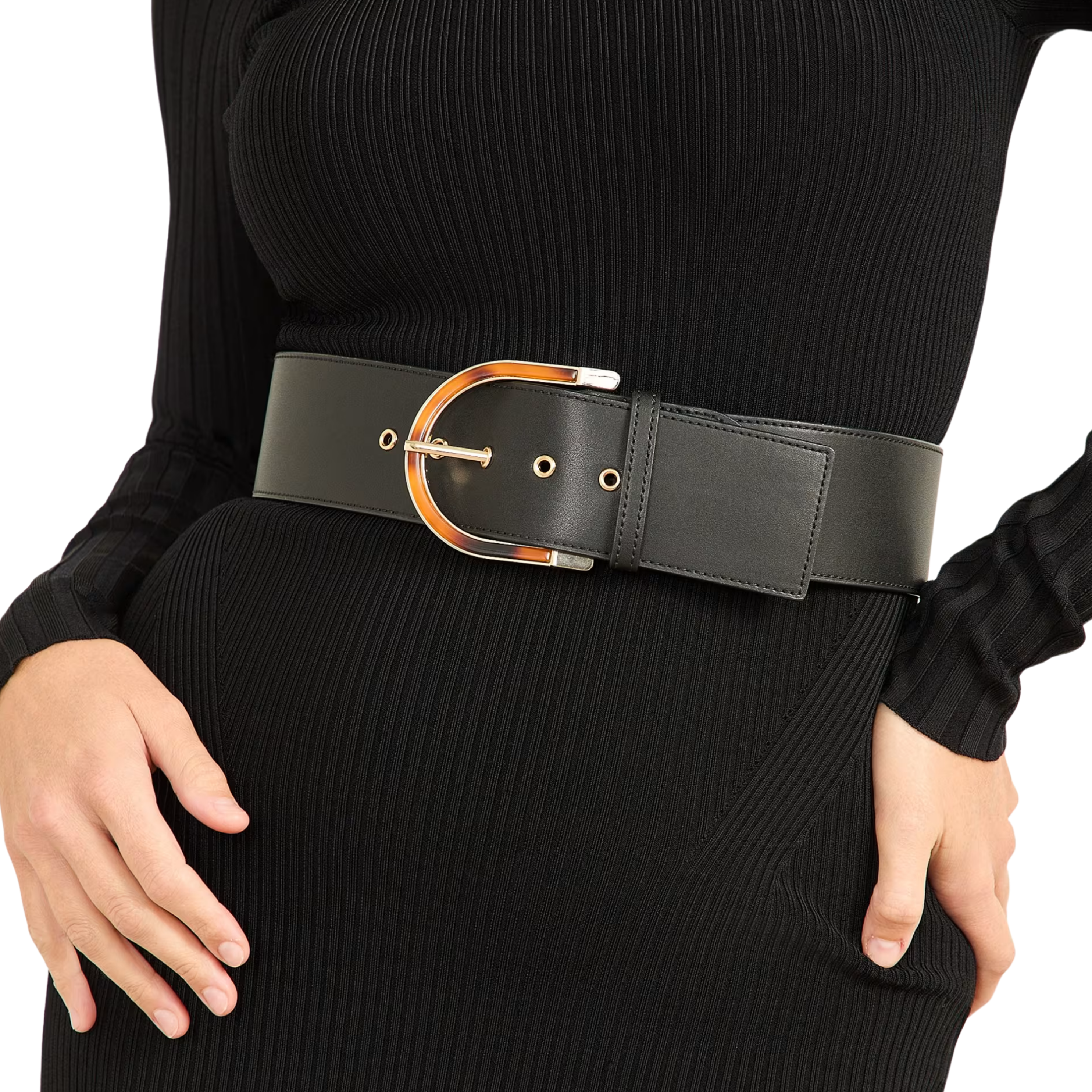 Guess Women Tortoiseshell Buckle Leather Belt - Black