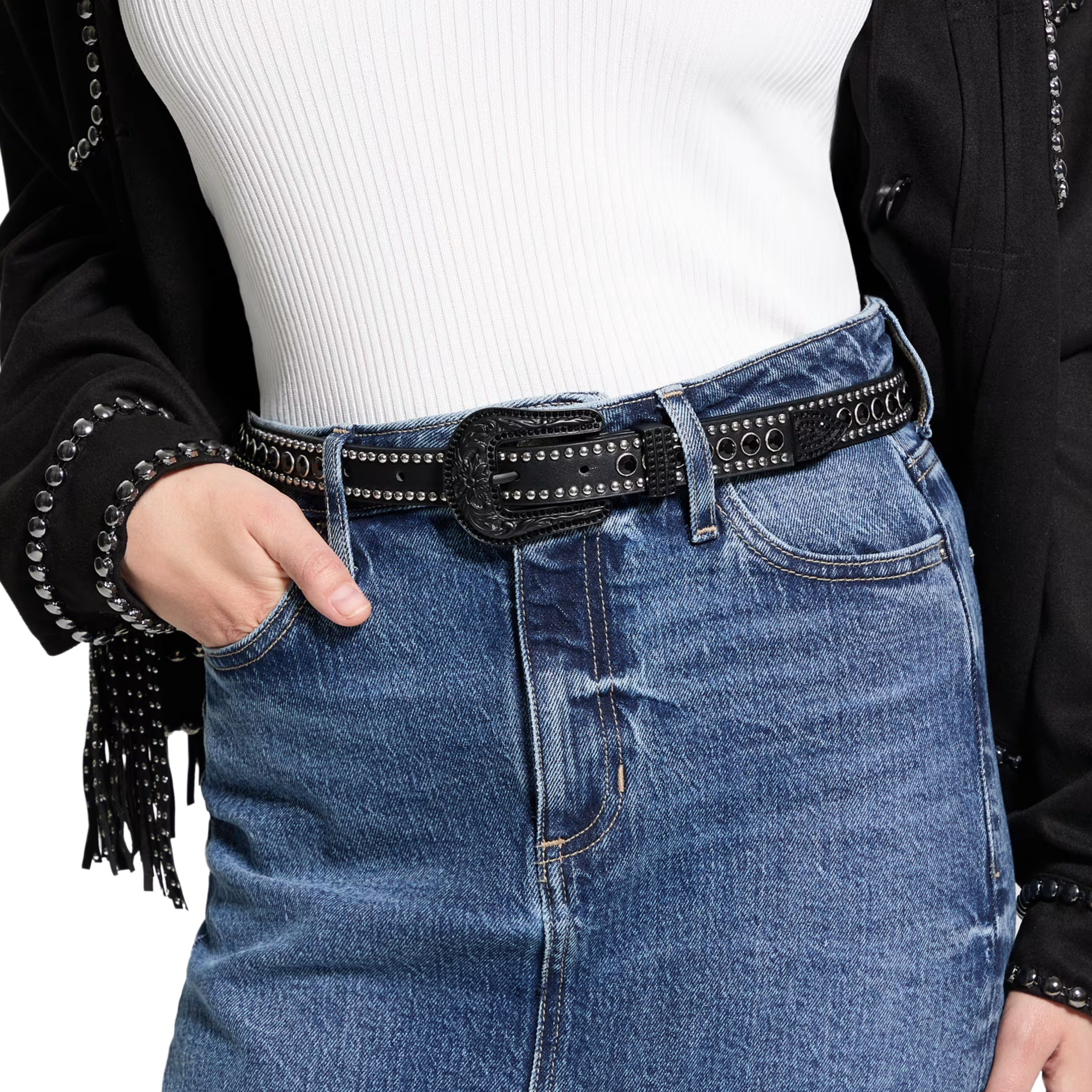 Guess Women Dakota Rhinestone Skinny Belt - Black