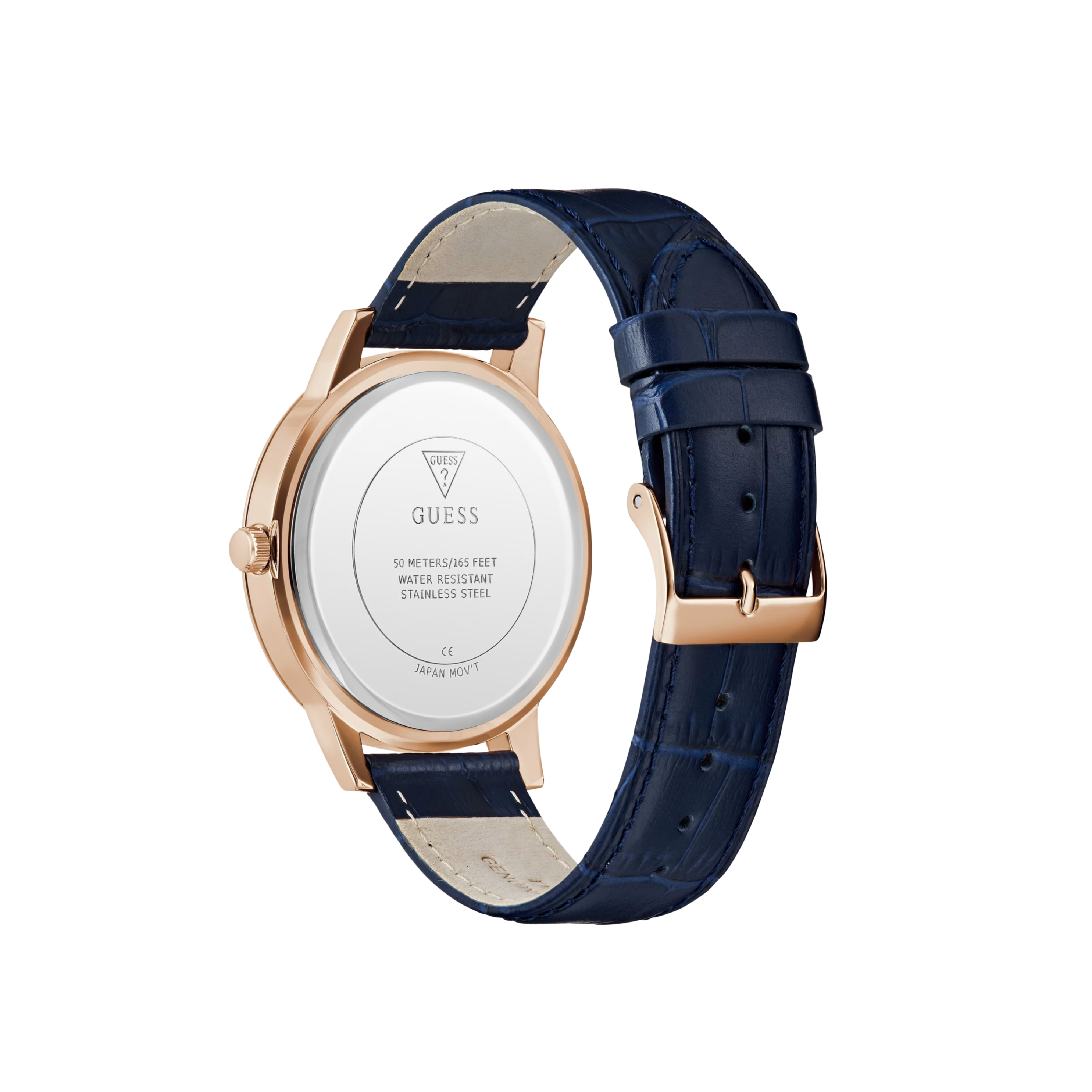 Guess Men Rose Gold-Tone and Navy Leather Analog Watch - Blue