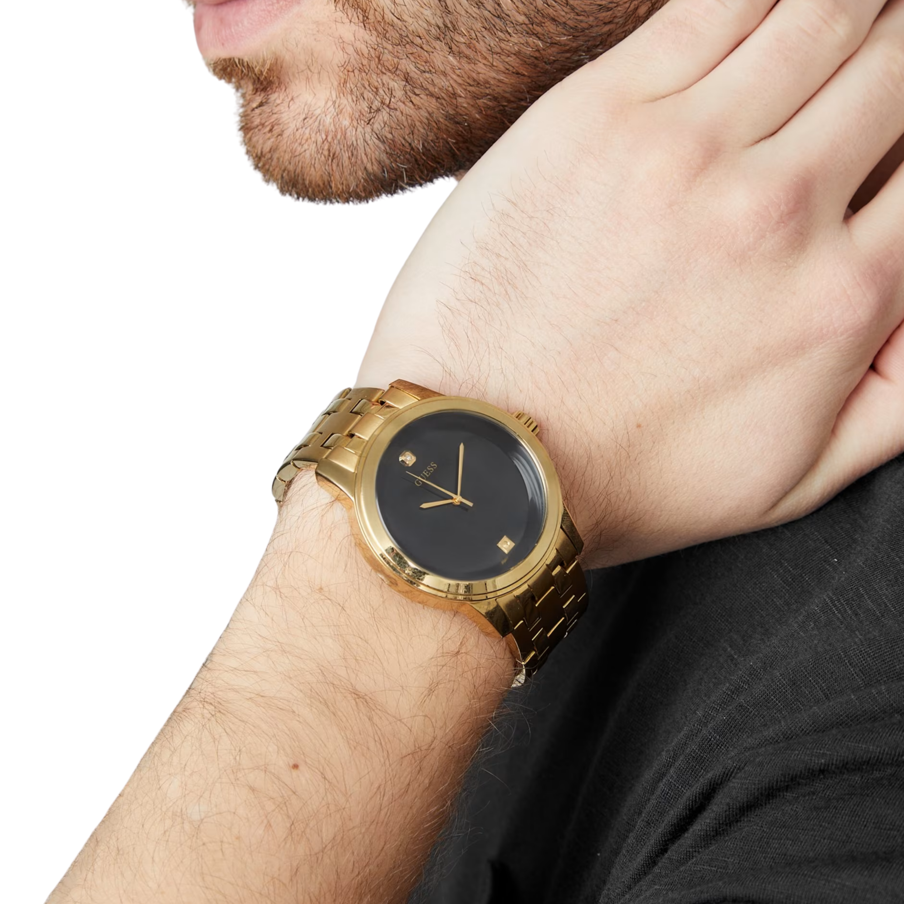 Guess Men Black and Gold-Tone Diamond Dress Watch - Gold