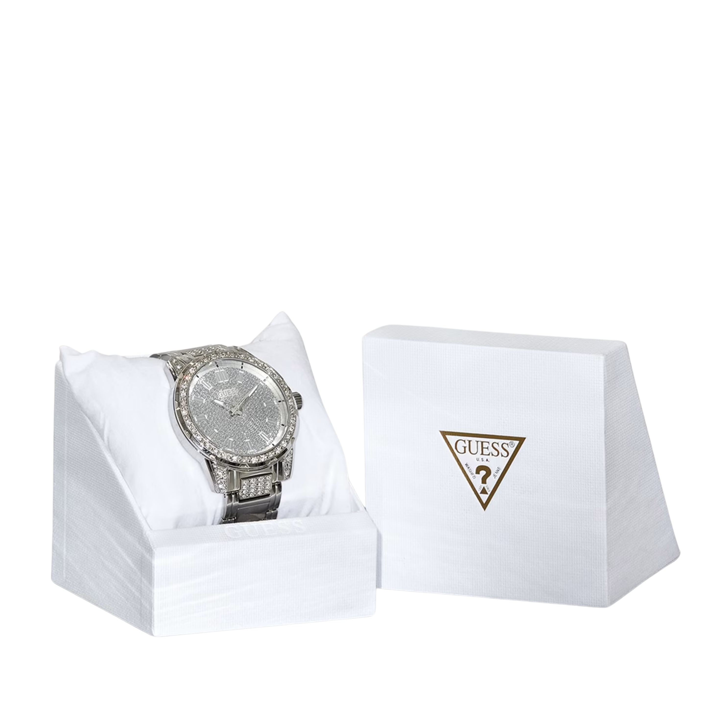 Guess Men Silver-Tone and Rhinestone Analog Watch