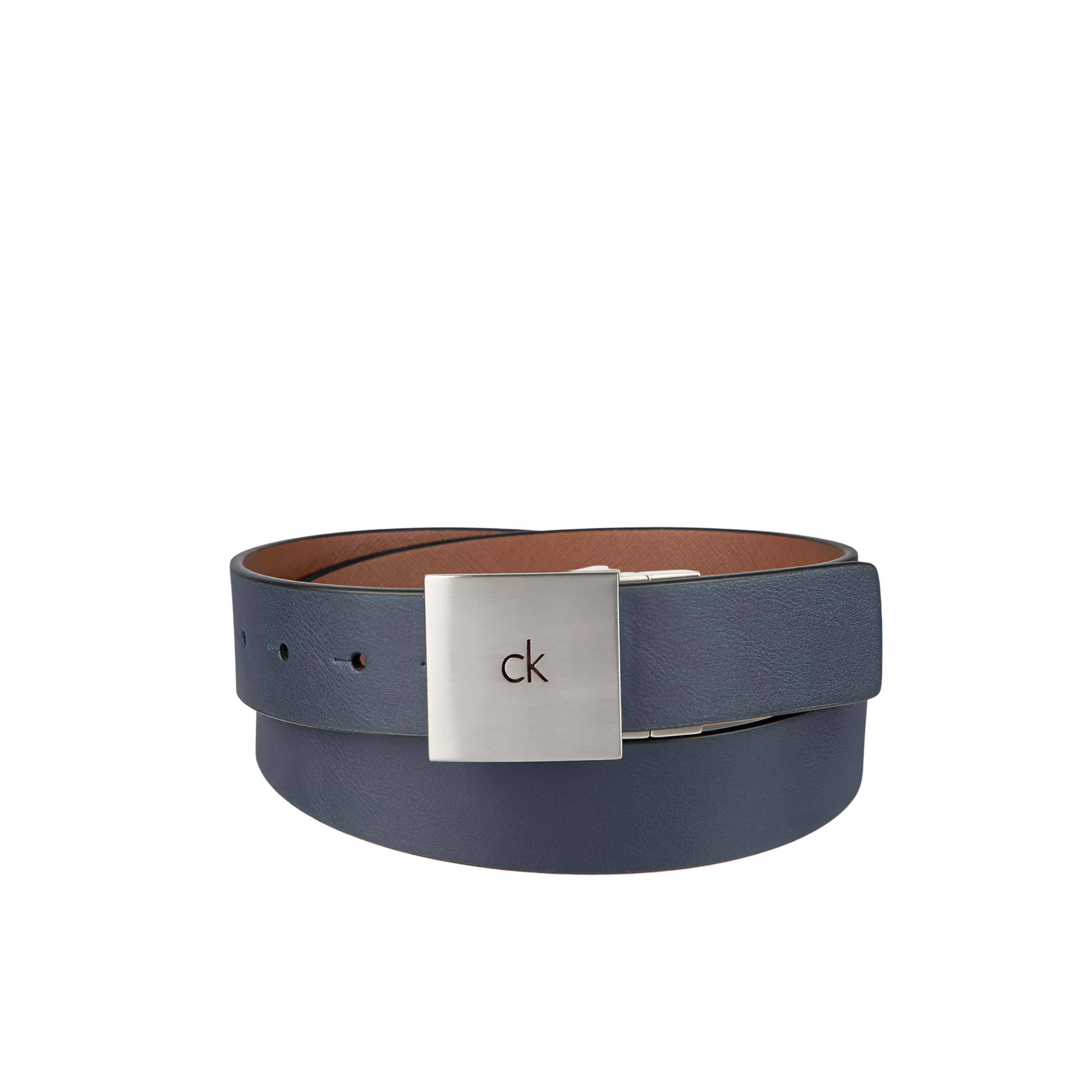 Calvin Klein Men Reversible Square Logo Plaque Belt - Ombre Blue Teak