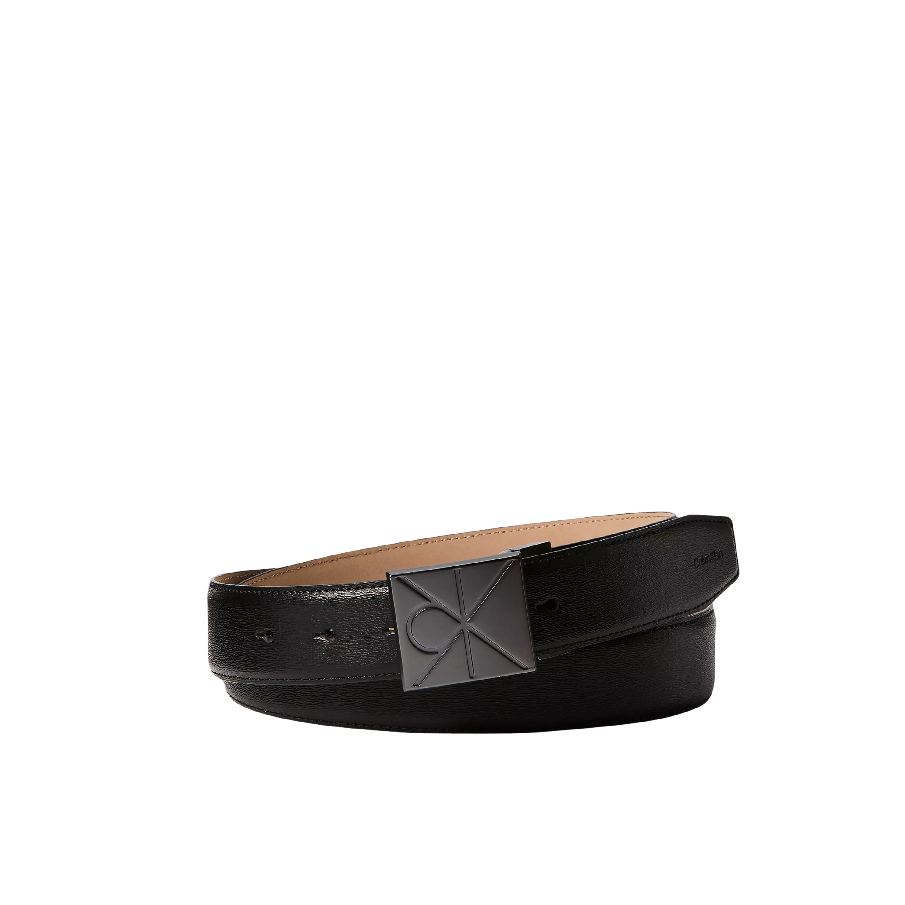 Calvin Klein Men Emblem Logo Plaque Belt - Black Matte Gunmetal