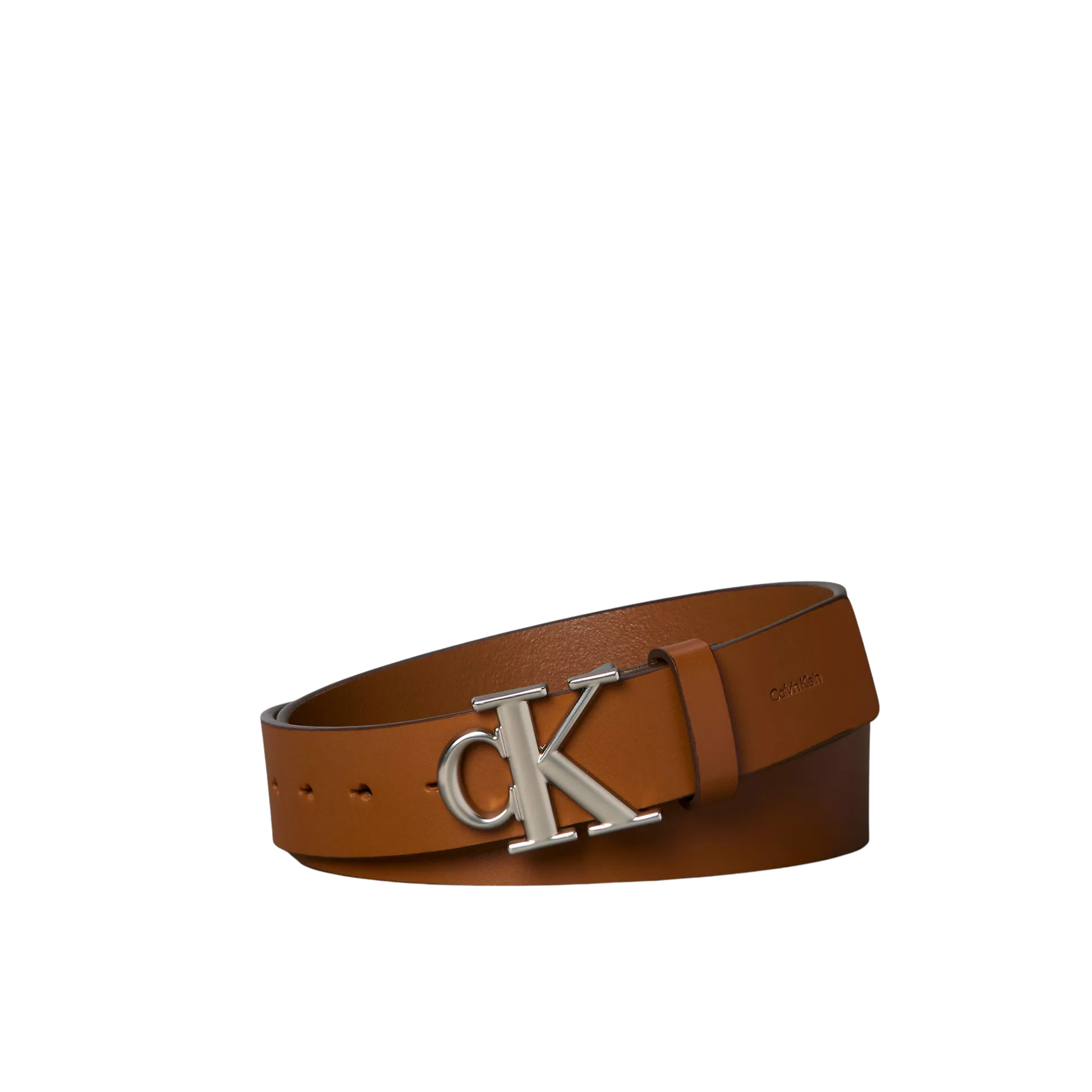 Calvin Klein Men Monogram Logo Belt - Ck Cognac Pewter