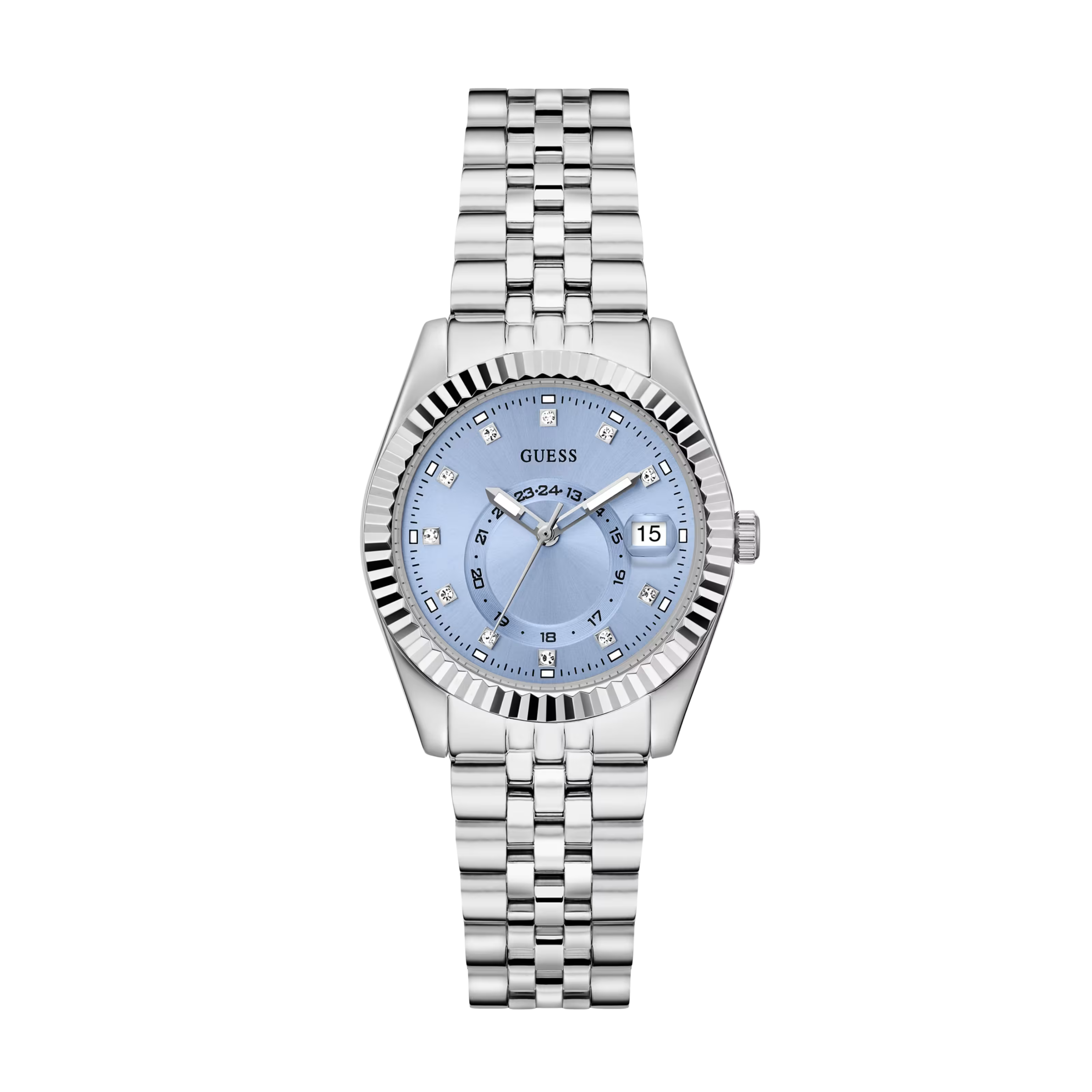 Guess Women Silver Tone And Blue Multifunction Watch GW0936L1 - Silver