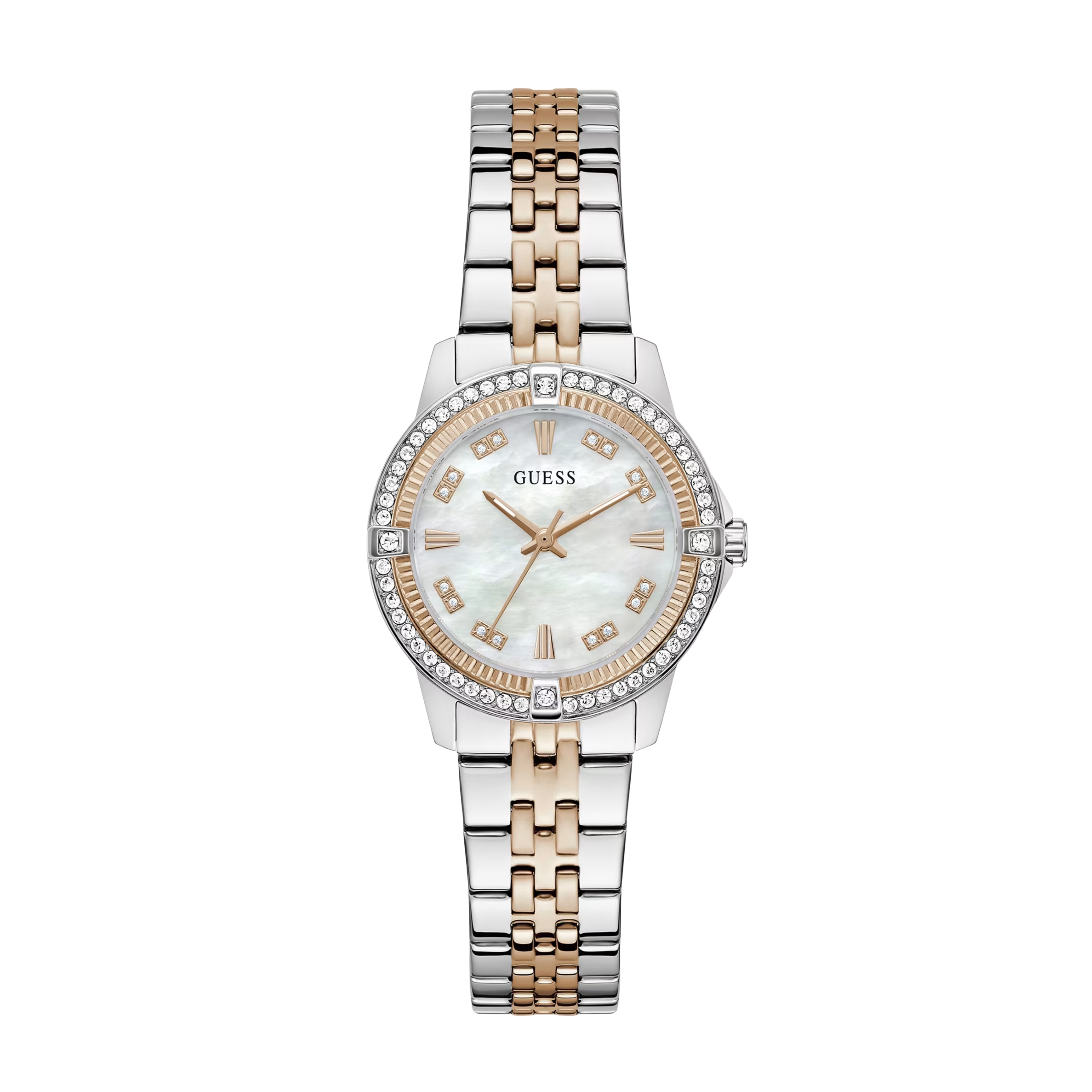 Guess Women Crystal Stainless Steel Analogue Watch GW1027L5- Silver Rose Gold