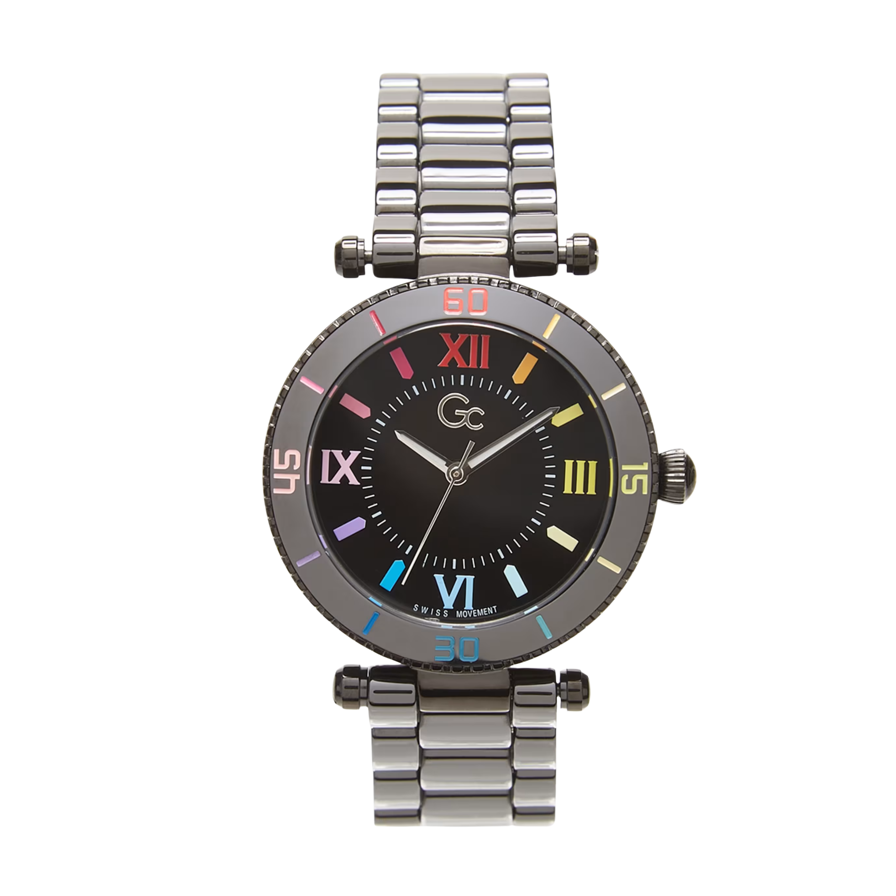 Guess Women Gc Dark Silver And Rainbow Analog Watch Z05010L2MF - Rose Gold