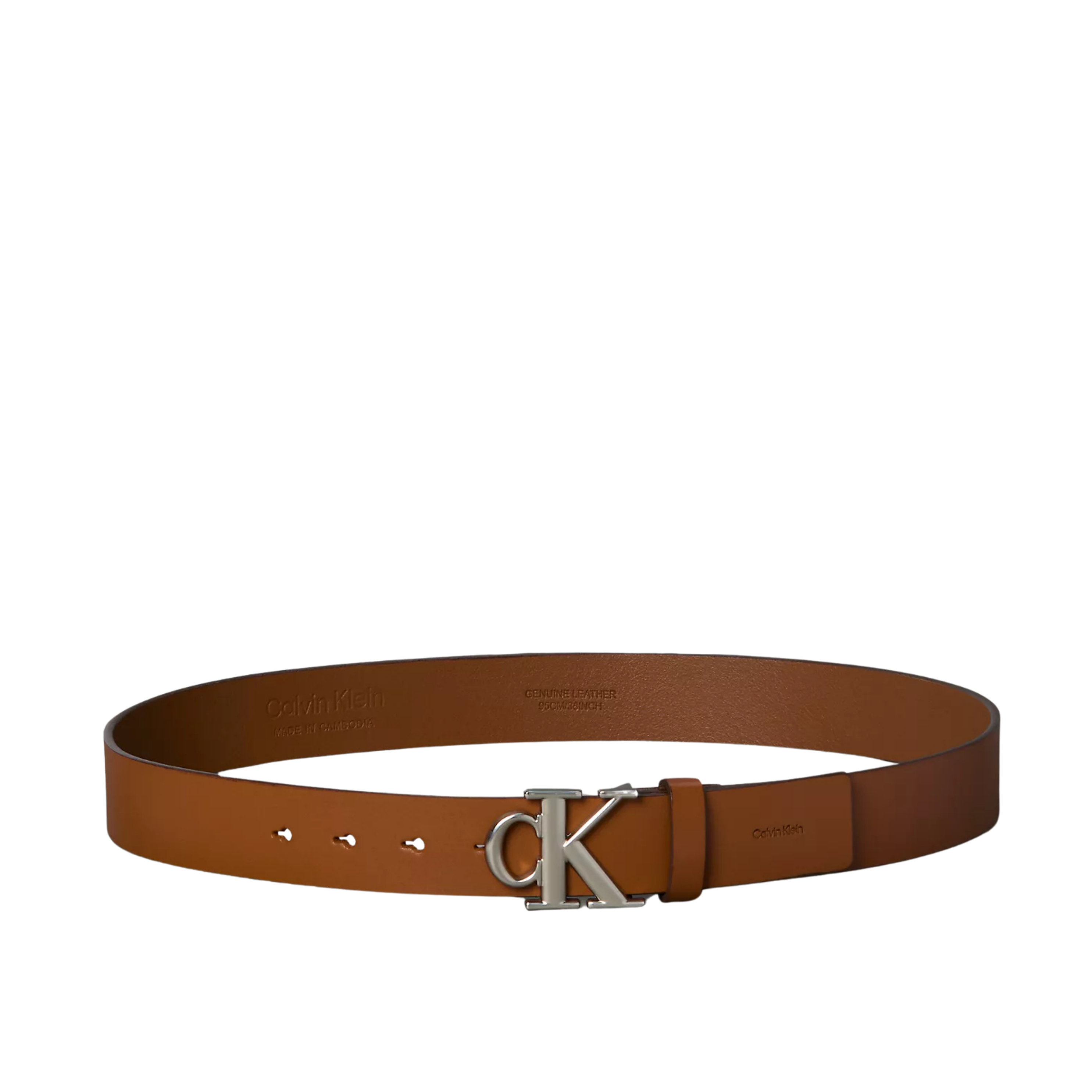 Calvin Klein Men Monogram Logo Belt - Ck Cognac Pewter