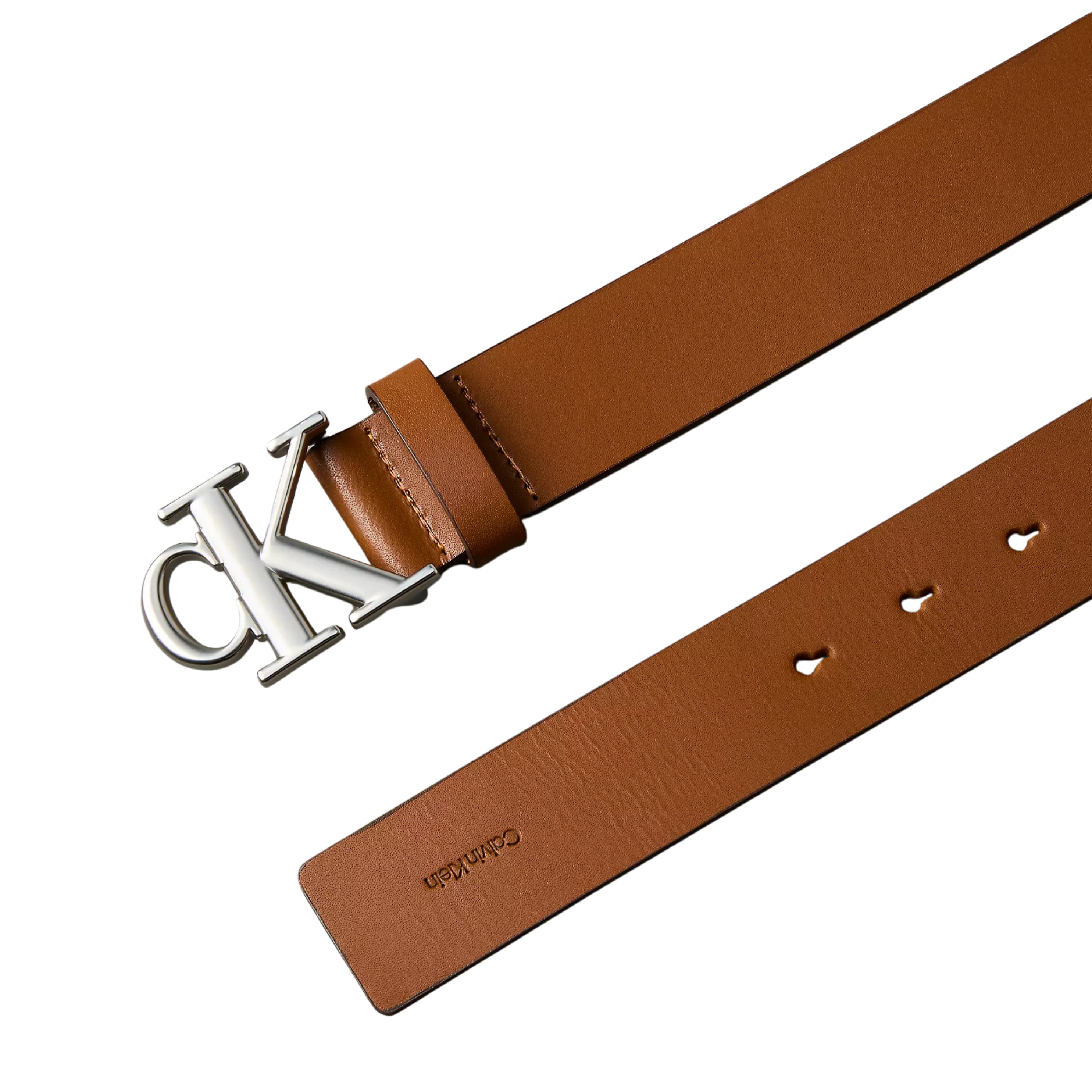 Calvin Klein Men Monogram Logo Belt - Ck Cognac Pewter