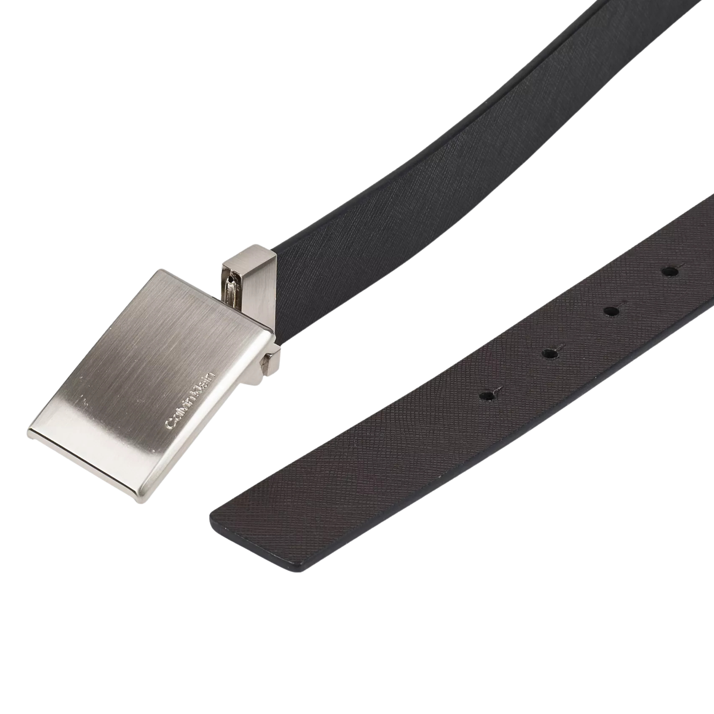 Calvin Klein Men Saffiano Reversible Plaque Buckle Belt - Black Brown