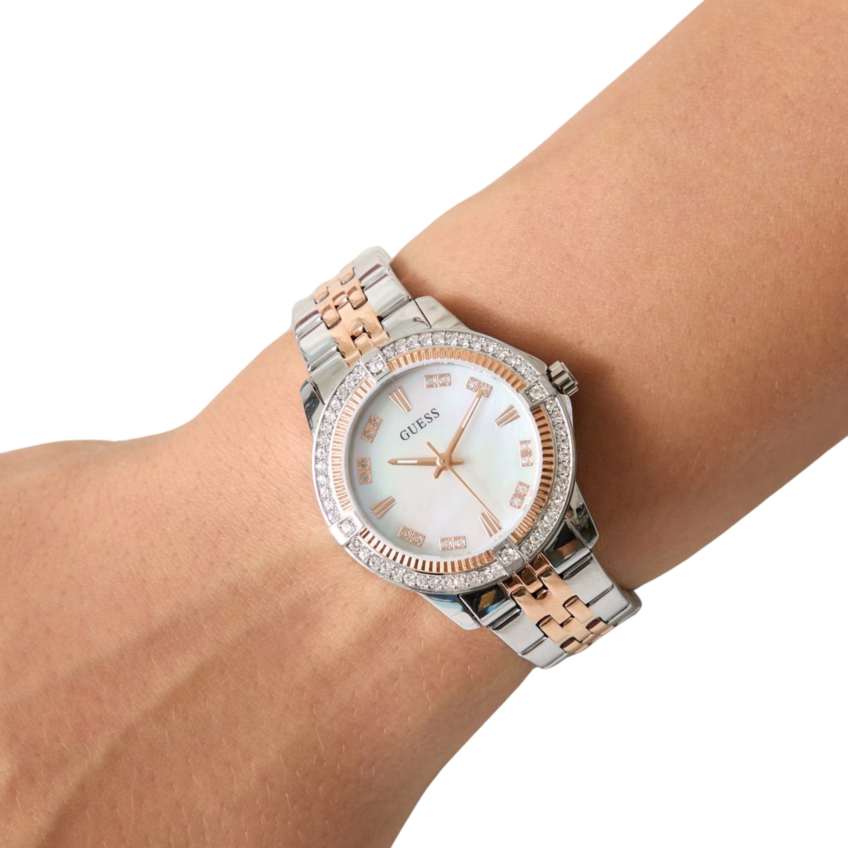 Guess Women Crystal Stainless Steel Analogue Watch GW1027L5- Silver Rose Gold