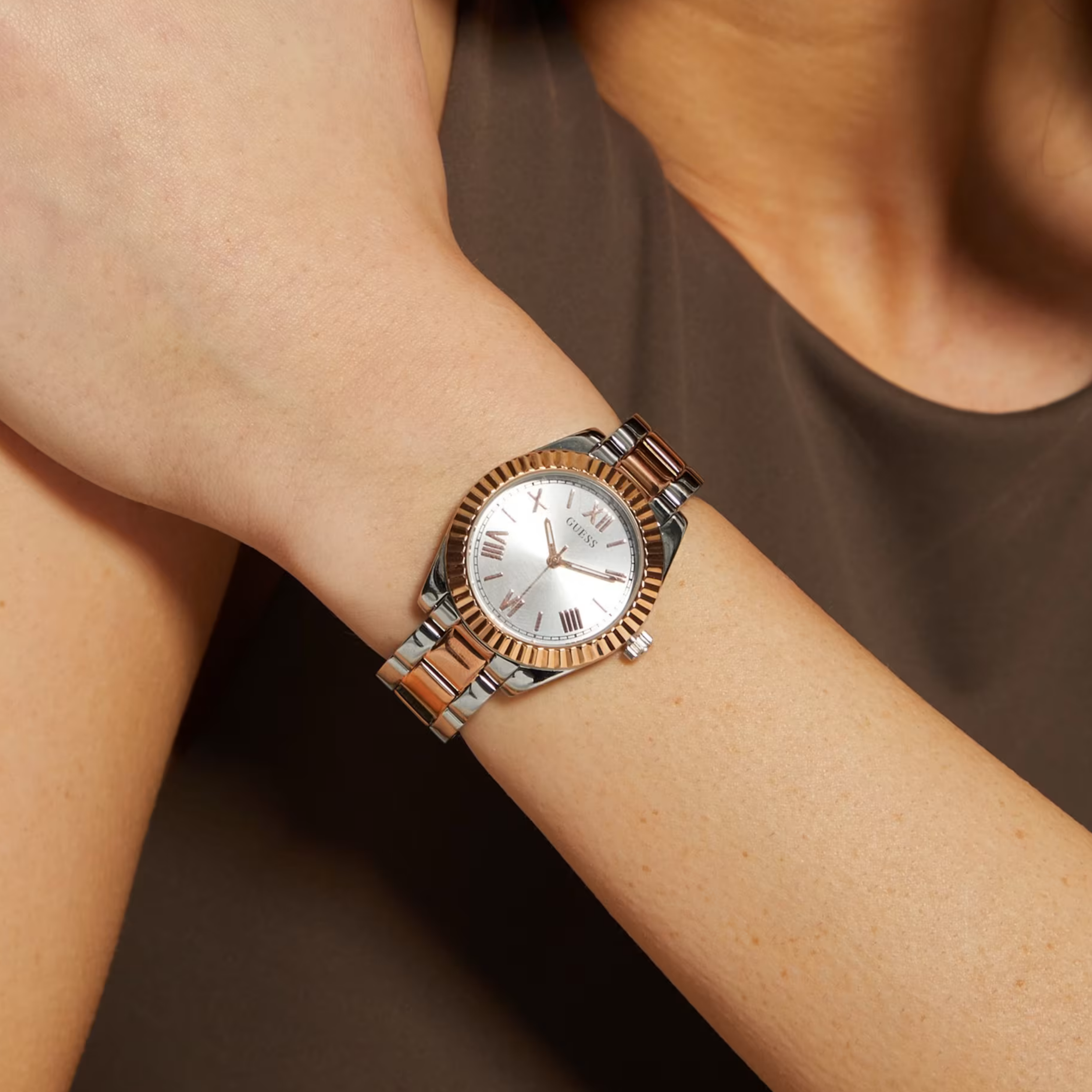 Guess Women Two Tone Analog Watch GW0687L3 - Silver Rose Gold