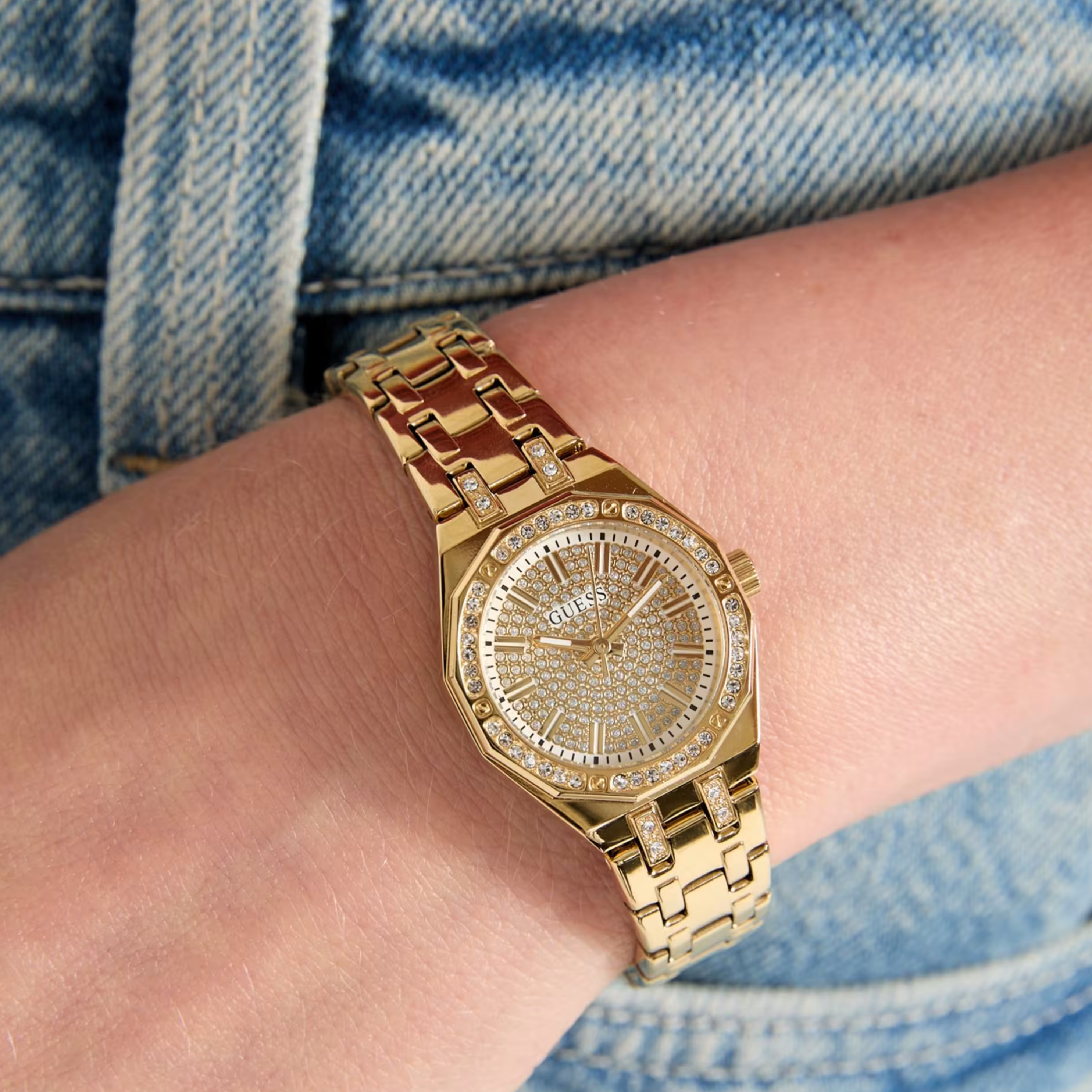 Guess Women Gold Tone Rhinestone Analog Watch GW0931L2 - Gold