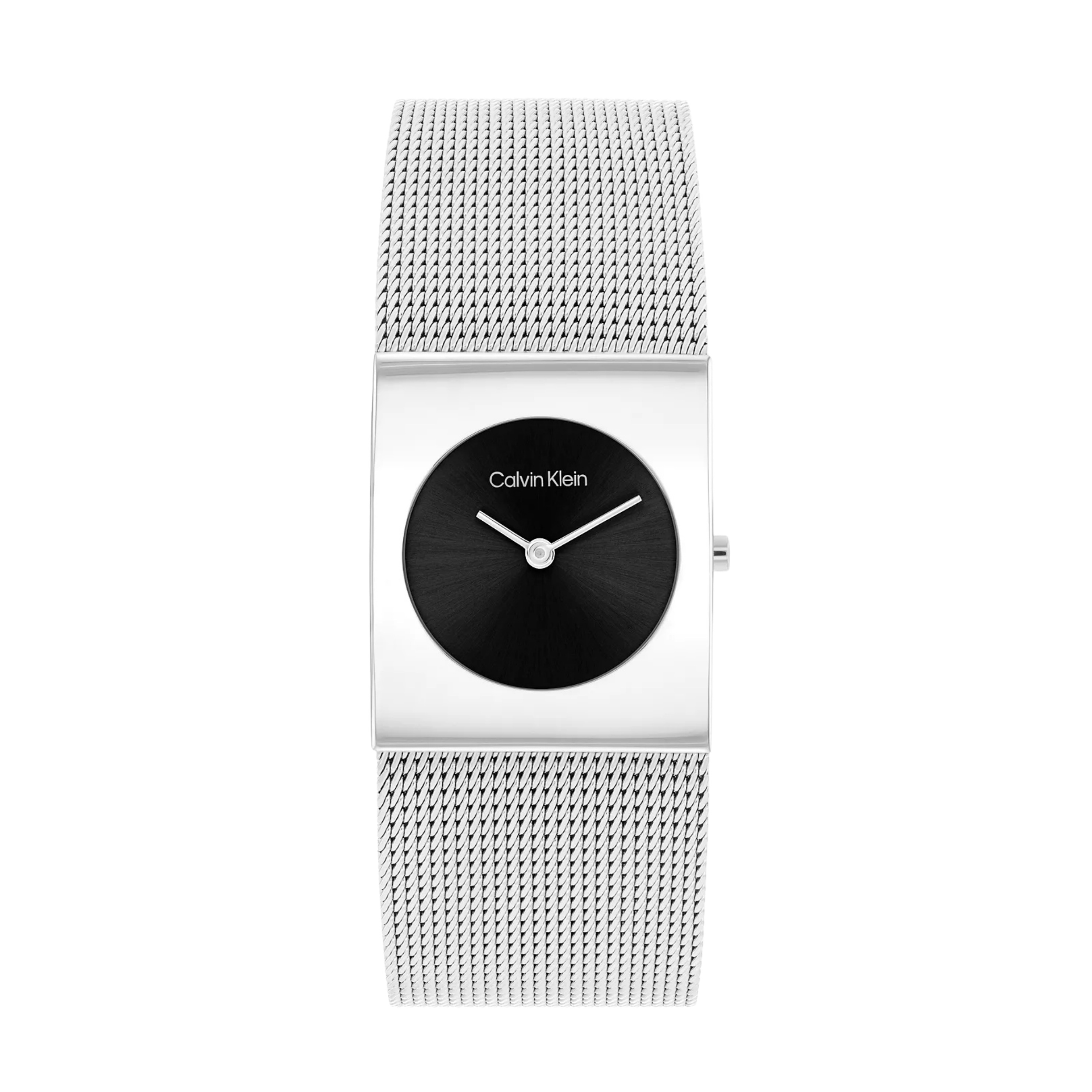 Calvin Klein Women Geometric Dial Mesh Bracelet Watch - Black Silver