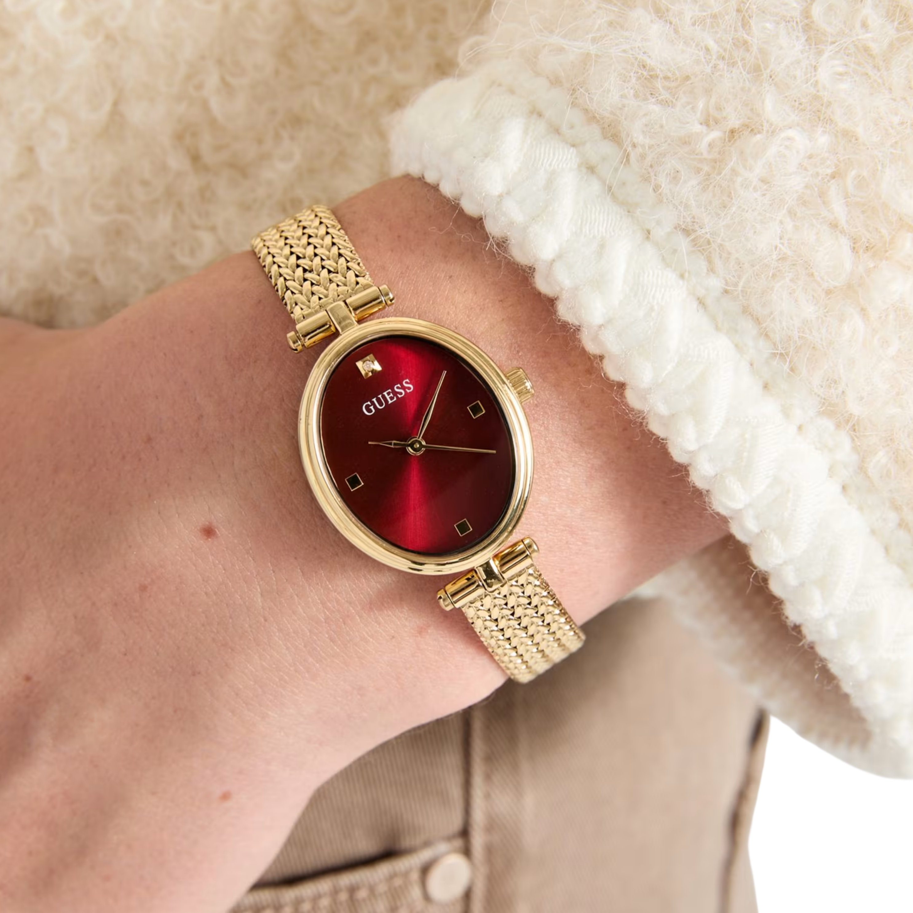 Guess Women Gold Tone Red Analog Watch GW0935L4 - Gold Red