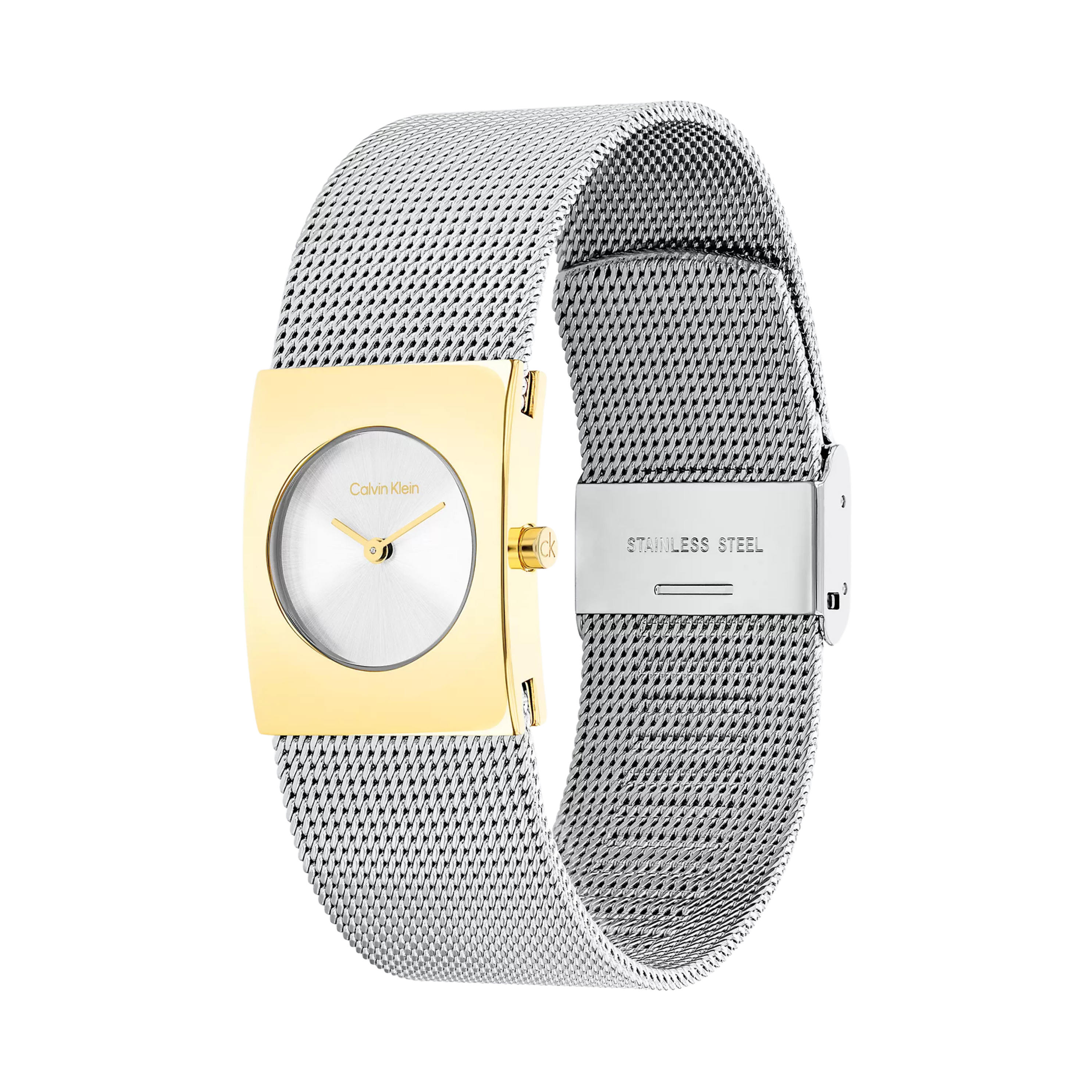 Calvin Klein Women Geometric Dial Mesh Bracelet Watch - Silver Gold