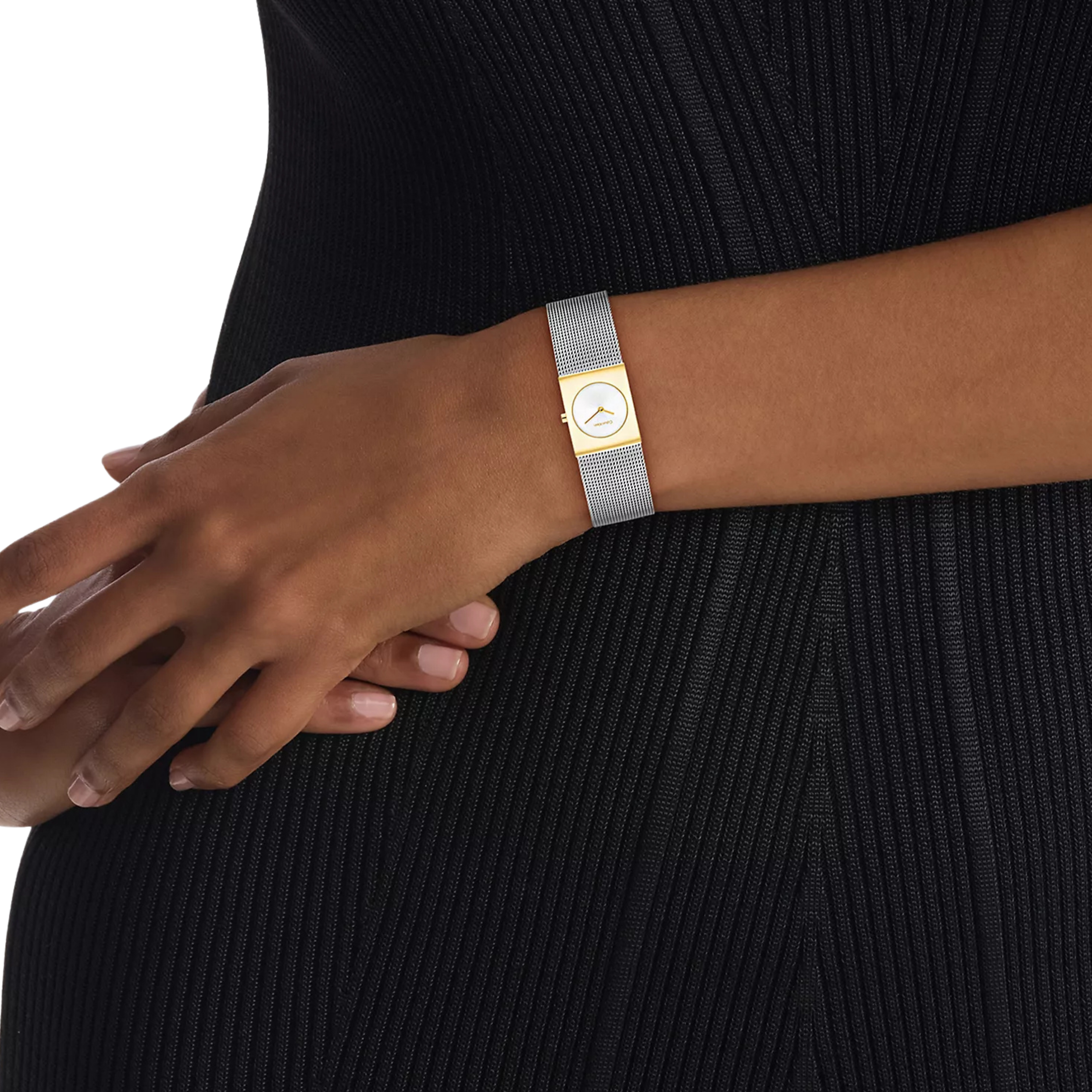 Calvin Klein Women Geometric Dial Mesh Bracelet Watch - Silver Gold