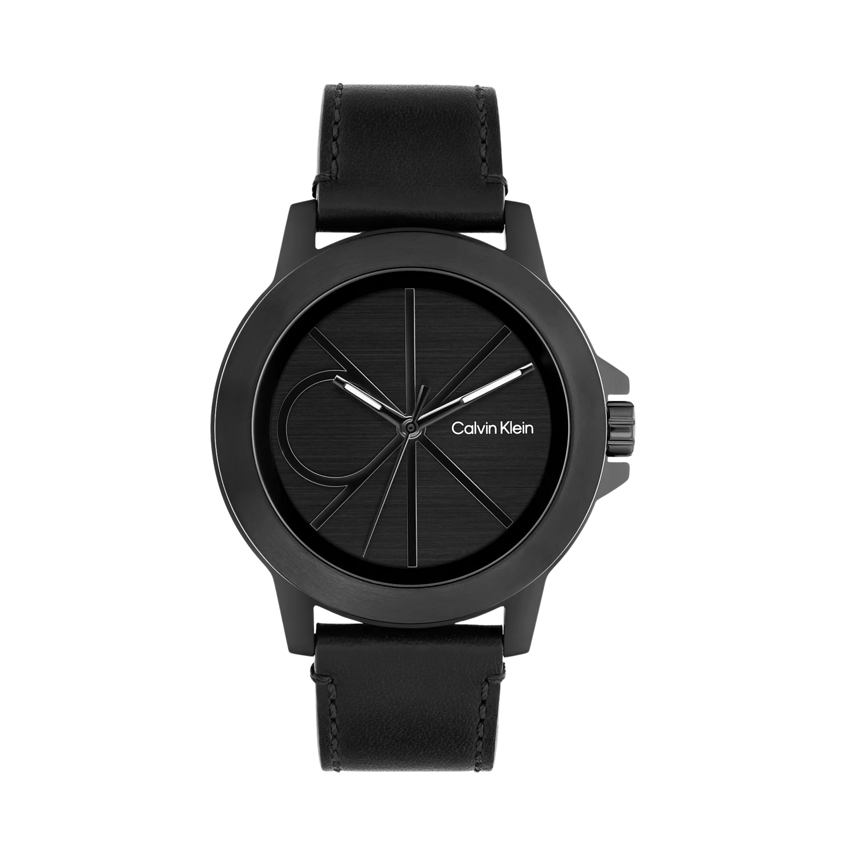 Calvin Klein Men Emblem Dial Leather Strap Watch 25200525 - Black