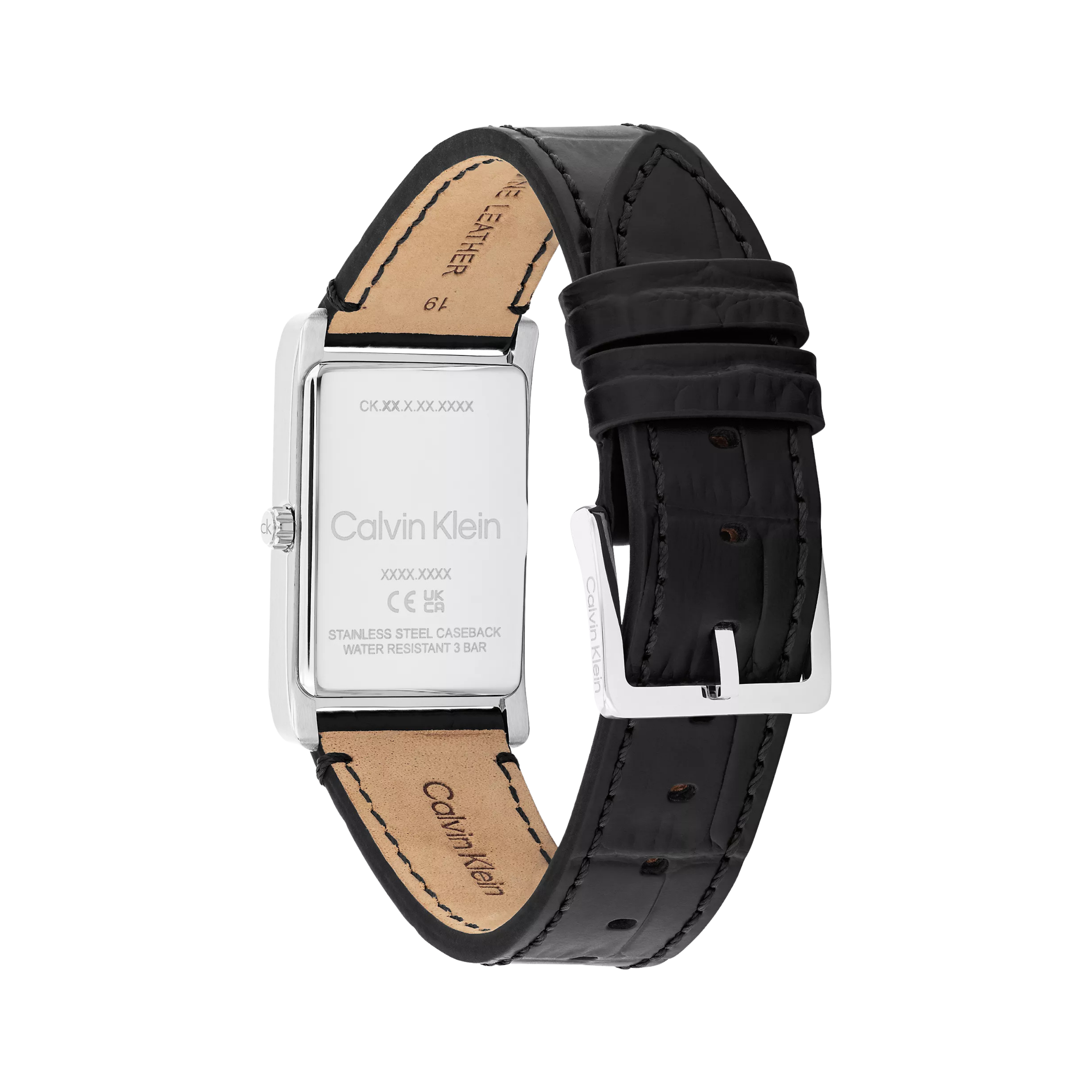 Calvin Klein Men Rectangle Dial Leather Strap Watch 25200528 - Black