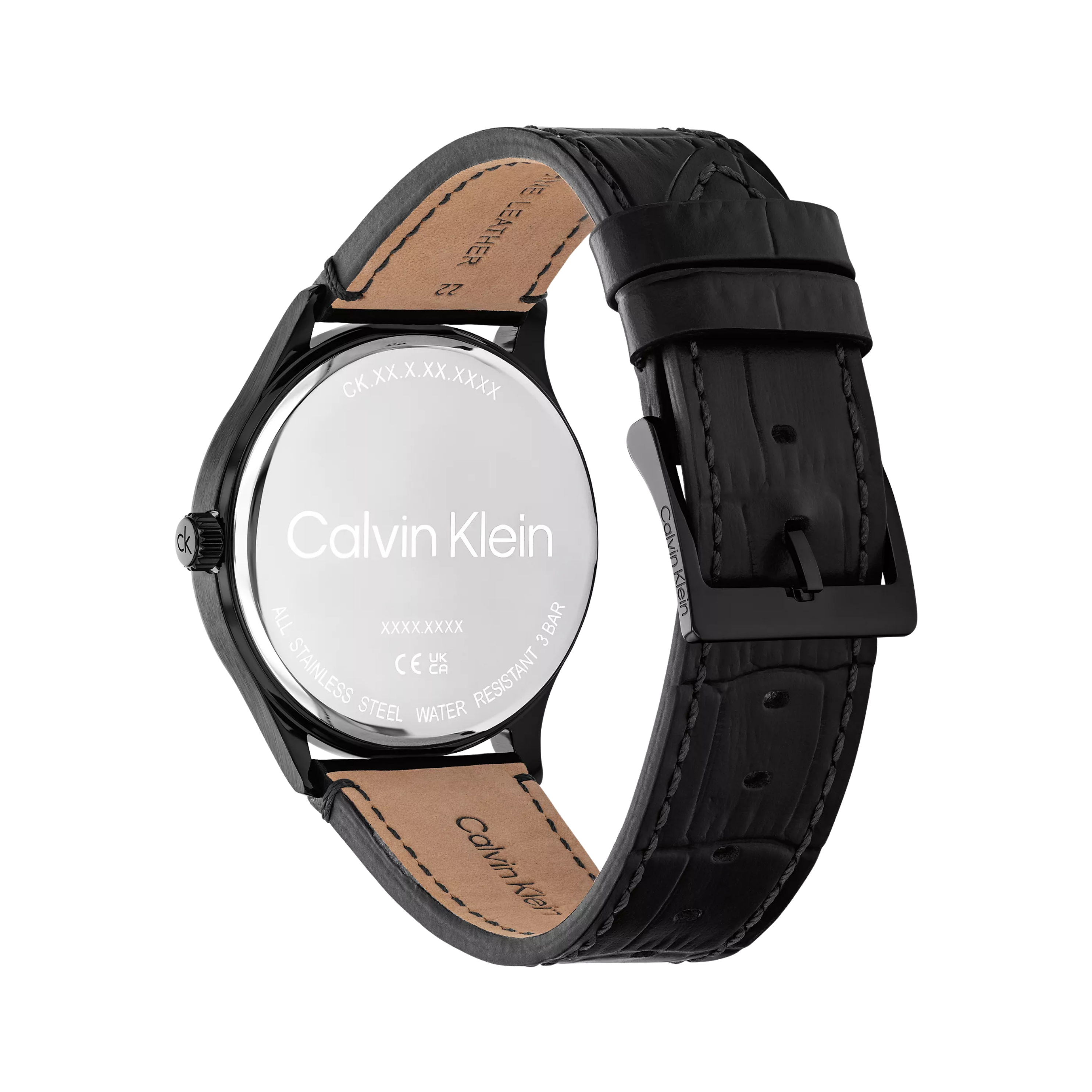 Calvin Klein Men Brushed Dial Leather Strap Watch 25200553 - Black