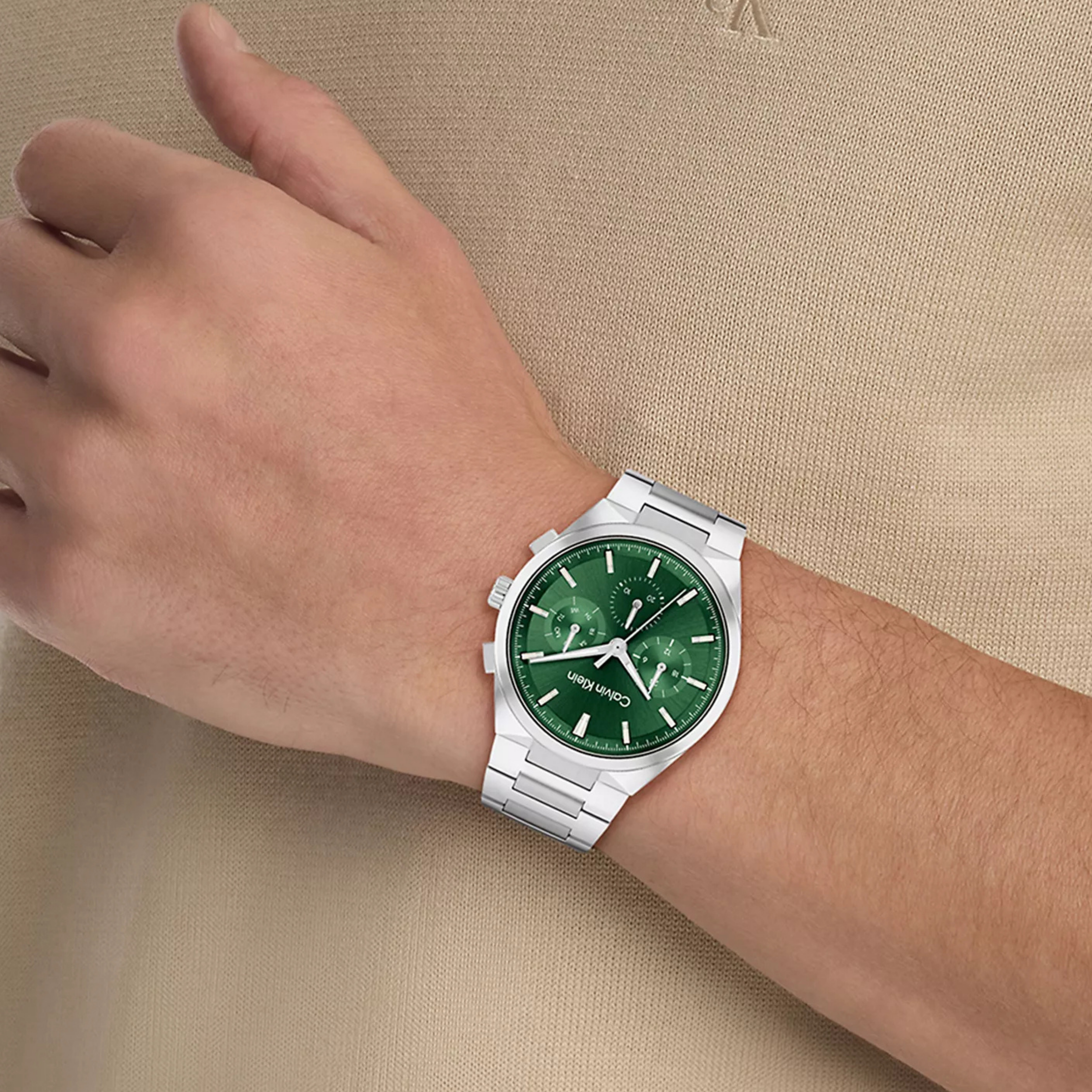 Calvin Klein Men Multifunction H Link Bracelet Watch 25200441 - Green Silver