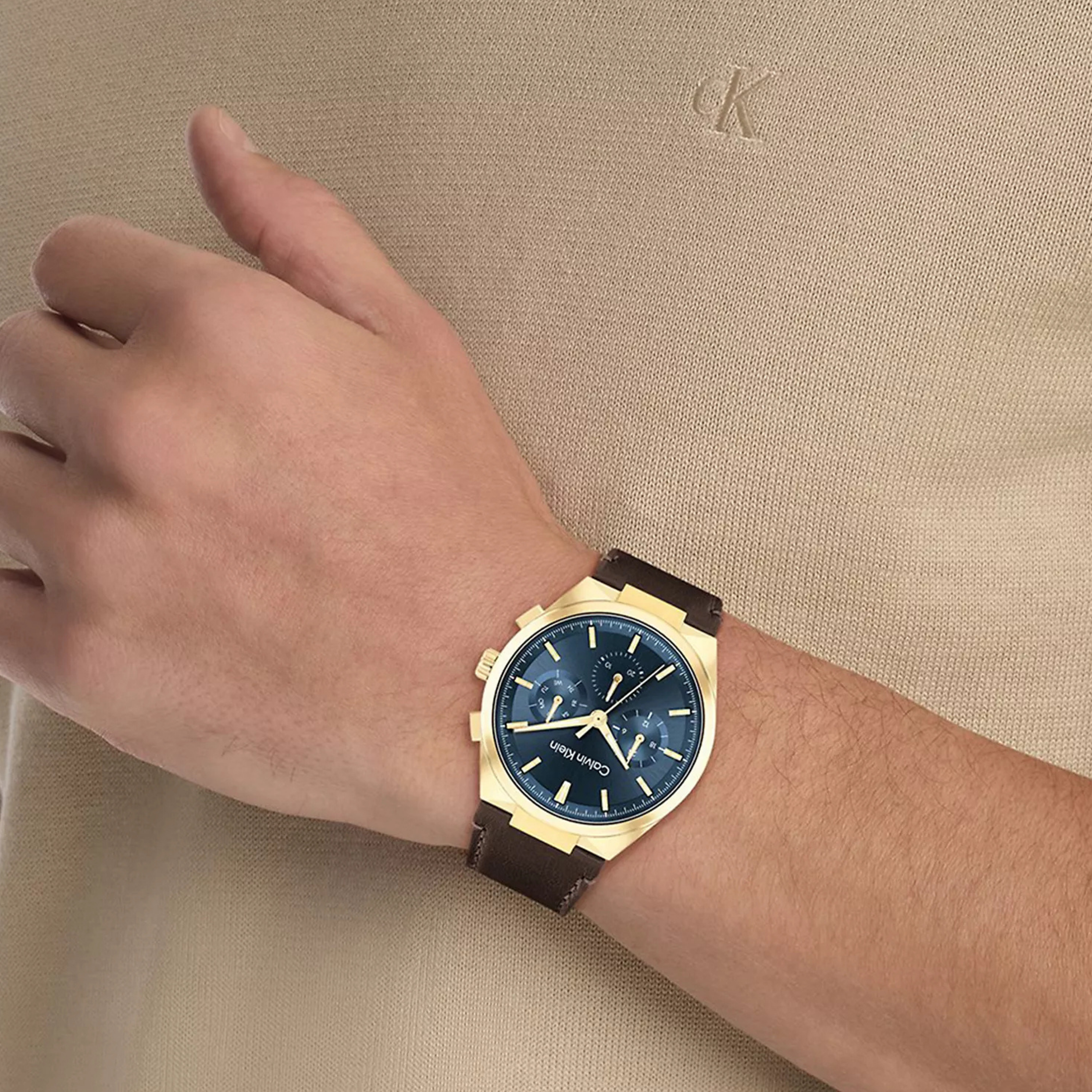 Calvin Klein Men Multifunction Leather Bracelet Watch 25200445 - Blue