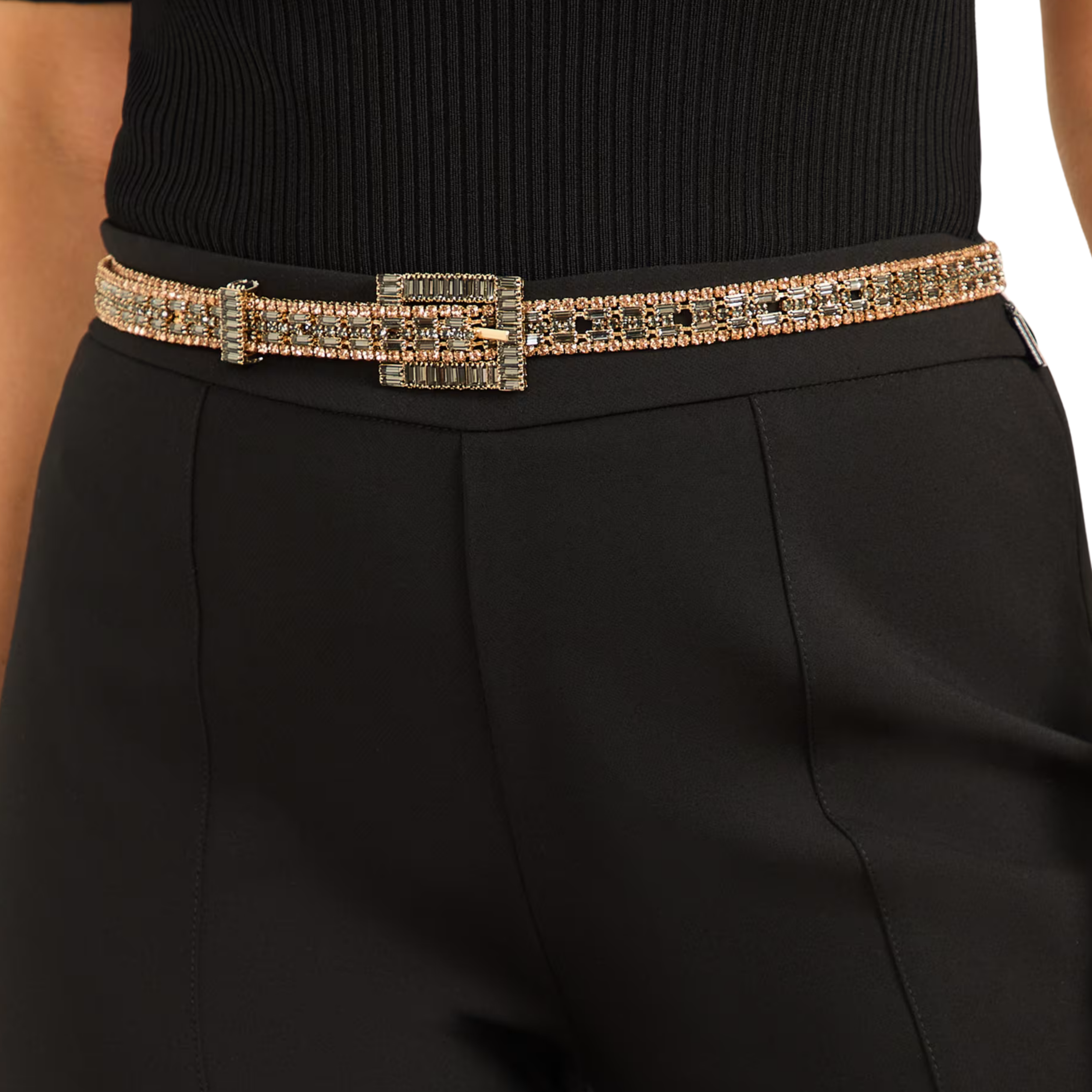 Guess Women Two Tone Rhinestone Belt - Gold Black