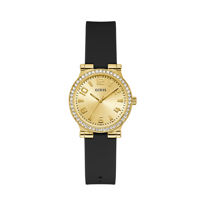 Guess Women Gold Tone Analog Silicon Watch - Black Snakeskin