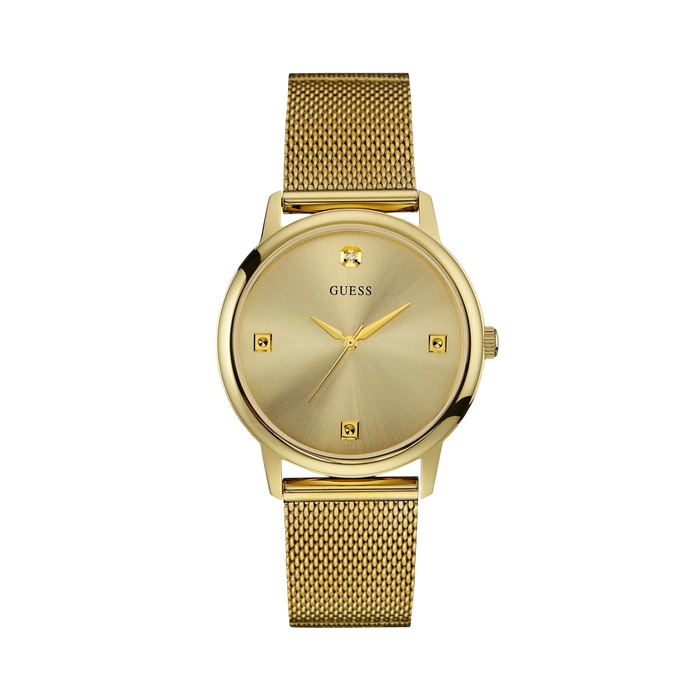Guess Women Gold Tone Slim Mesh Diamond Watch - Gold