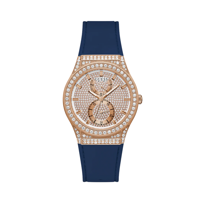 Guess Women Blue Rose Gold Tone Multi Function Watch - Blue Rose Gold