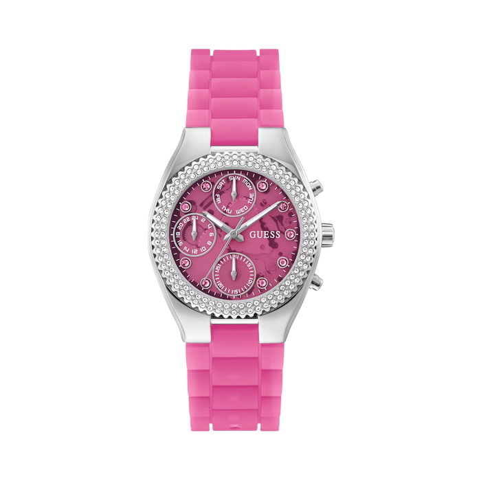 Guess Women Pink and Silver Tone Multifunction Watch - Silver