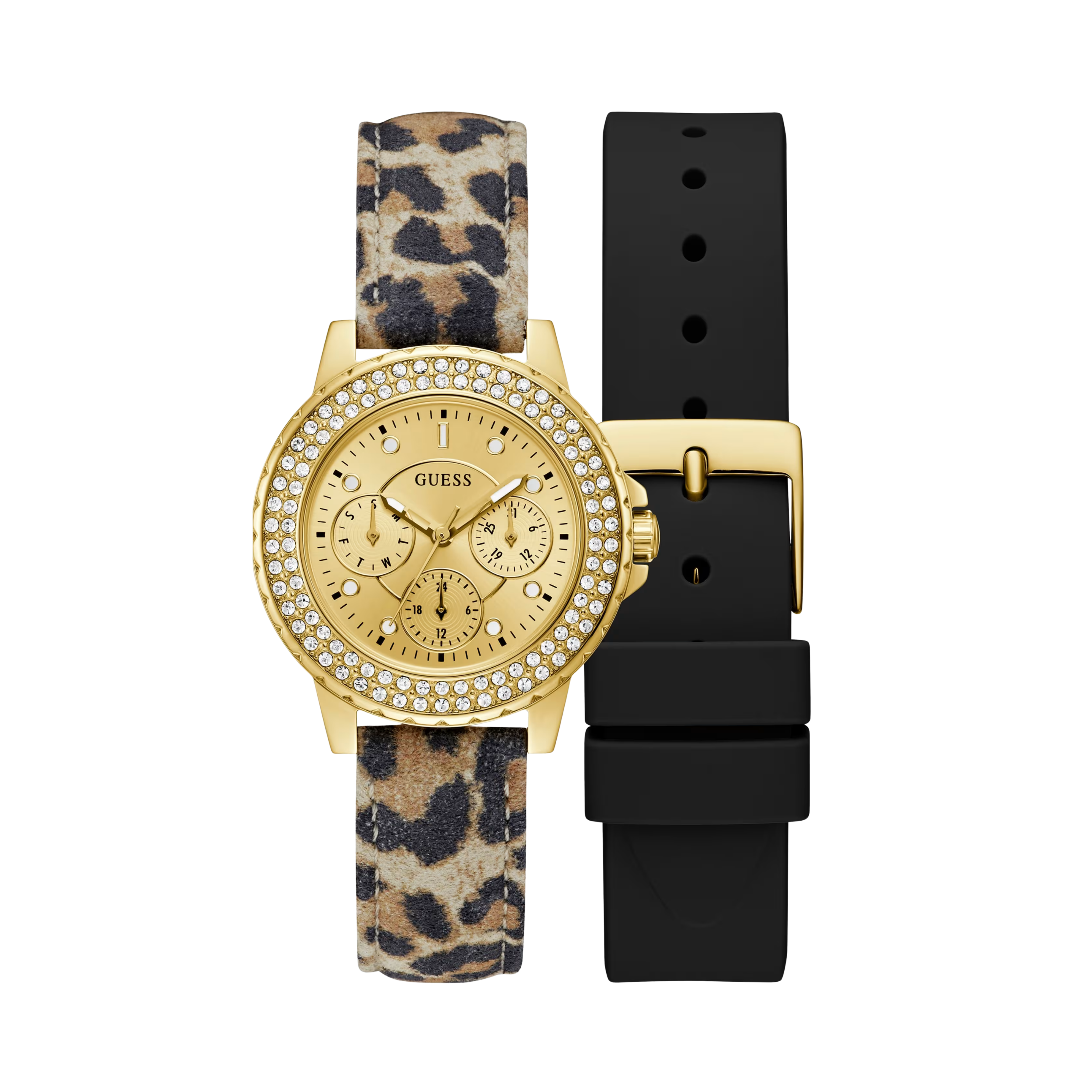 Guess Women Gold Tone Leather Multifunction Watch - Gold