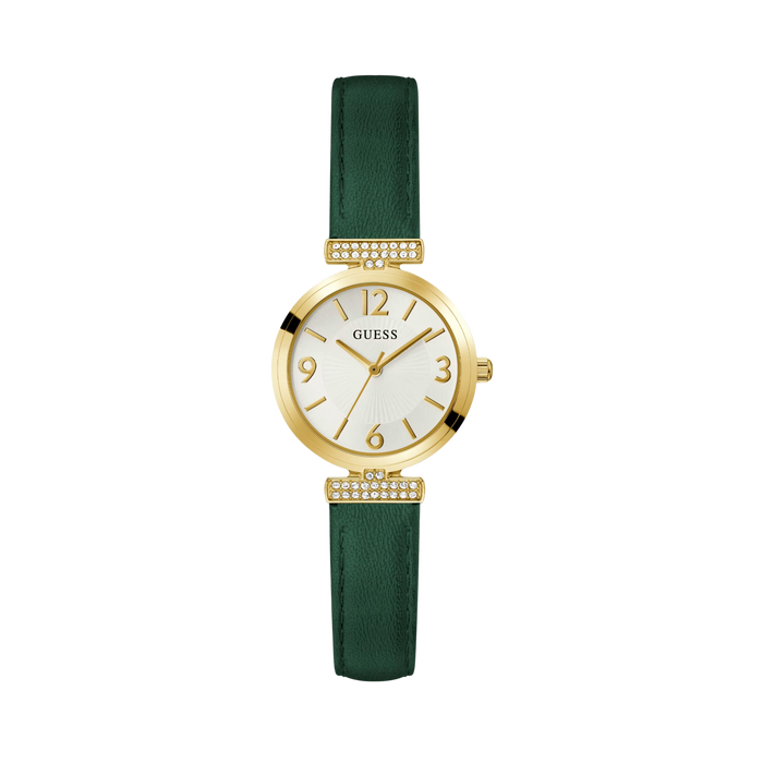 Guess Women  Gold Tone and Leather Analog Watch - White Multi