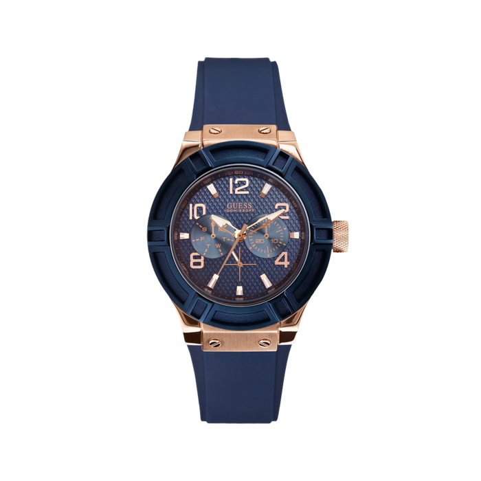 Guess Women Blue Rose Gold Tone Blue Multi Function Watch - Rose Gold Blue