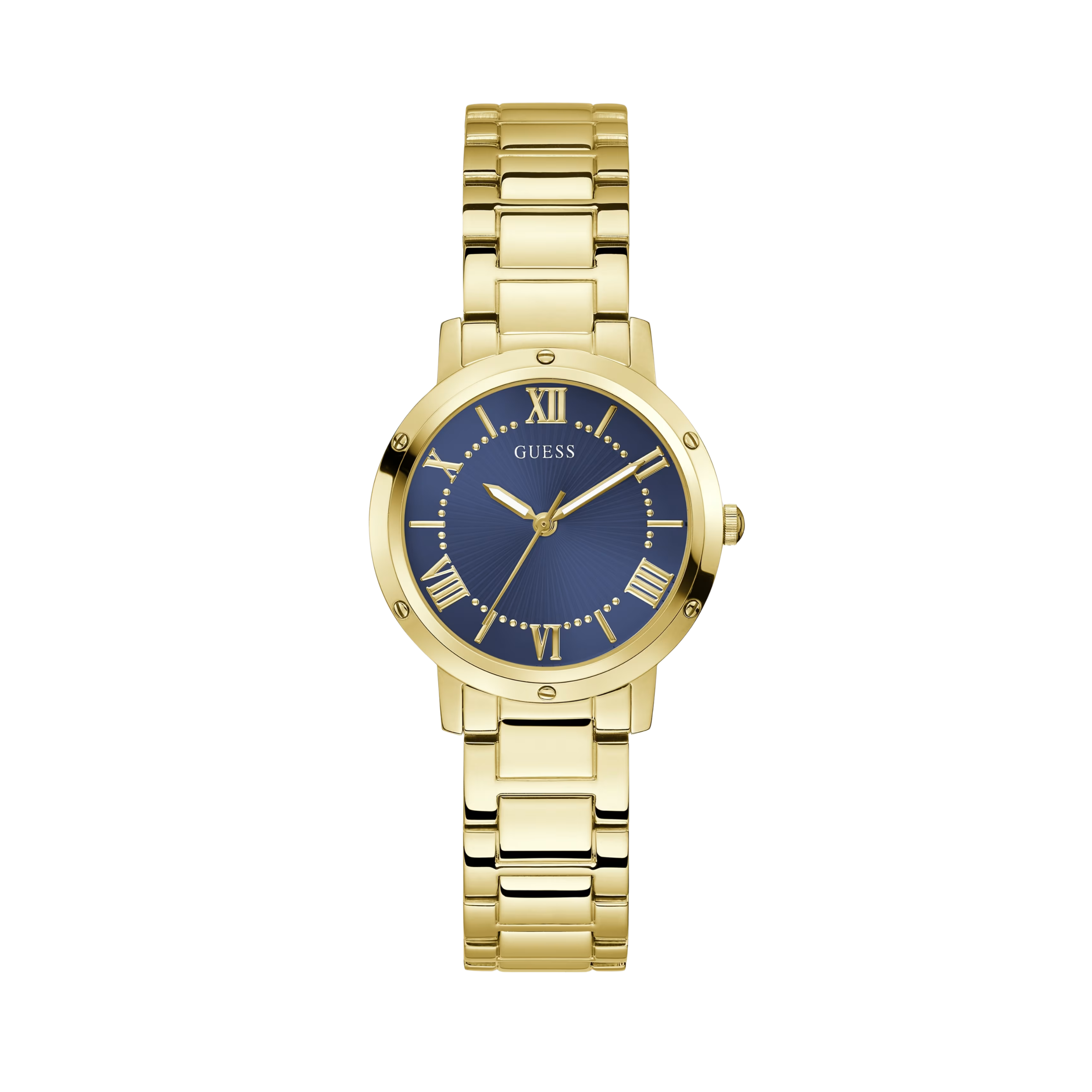 Guess Women  Gold Tone and Navy Round Analog Watch - Gold Navy