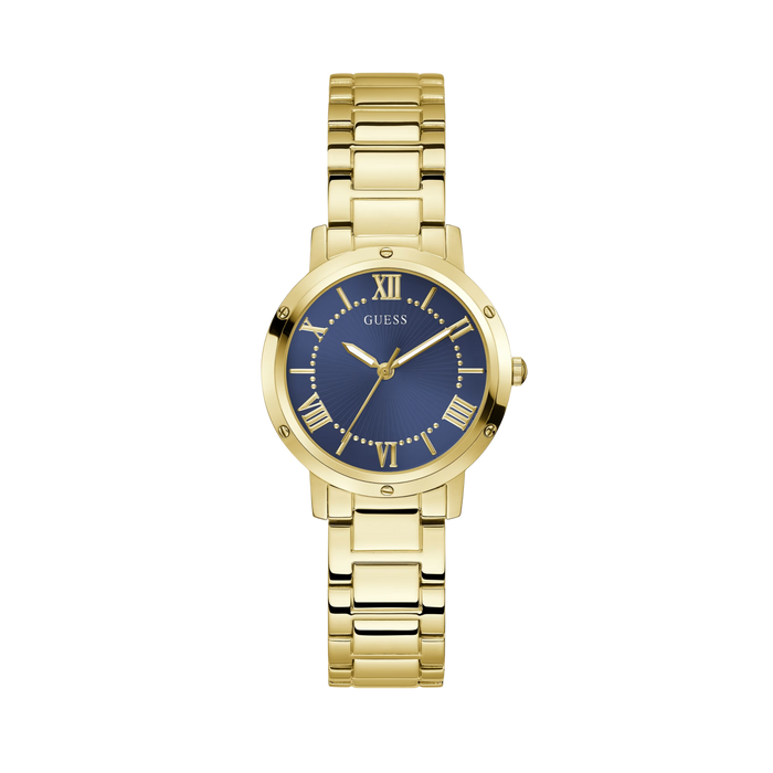 Guess Women  Gold Tone and Navy Round Analog Watch - Gold Navy