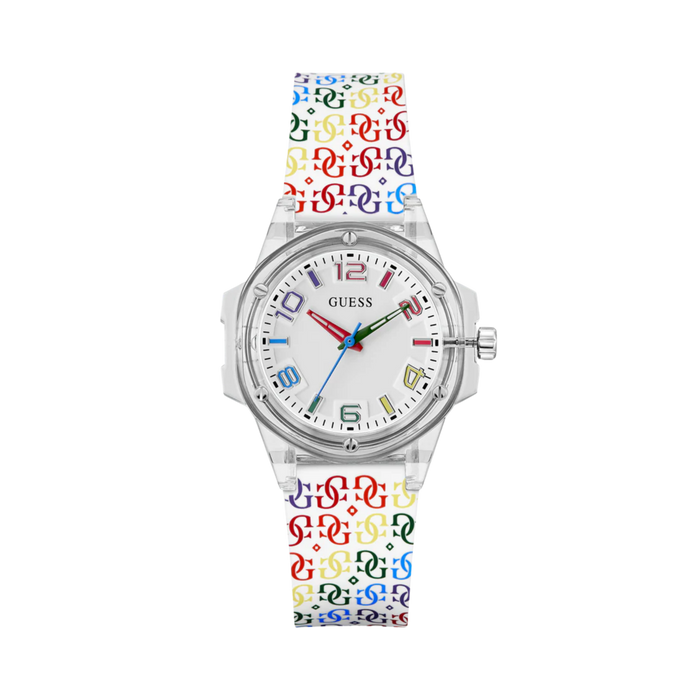 Guess Women Pride Limited Edition Rainbow Clear Analog Watch - White